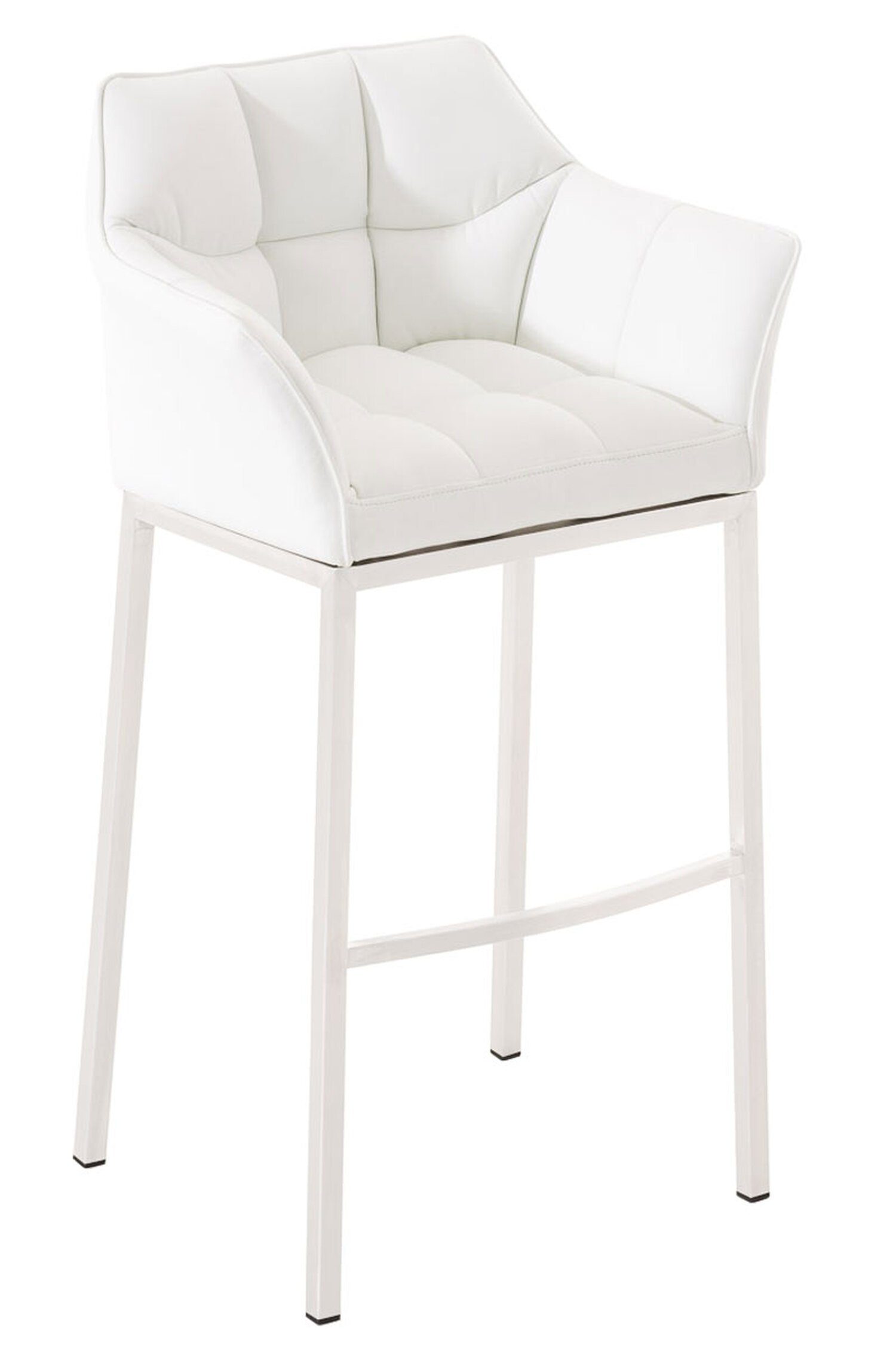 TPFLiving Barhocker Damaso (mit Rückenlehne und Fußstütze - Hocker für Theke & Küche), 4-Fuß Gestell weiß - Sitzfläche: Kunstleder Weiß