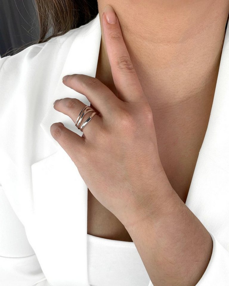 DANIEL CLIFFORD Silberring 'Hailey' Damen Ring Silber 925 rhodiniert (inkl.  Schuckbox), Silberring größenverstellbar für Frauen, Statement-Ring  mehrreihig