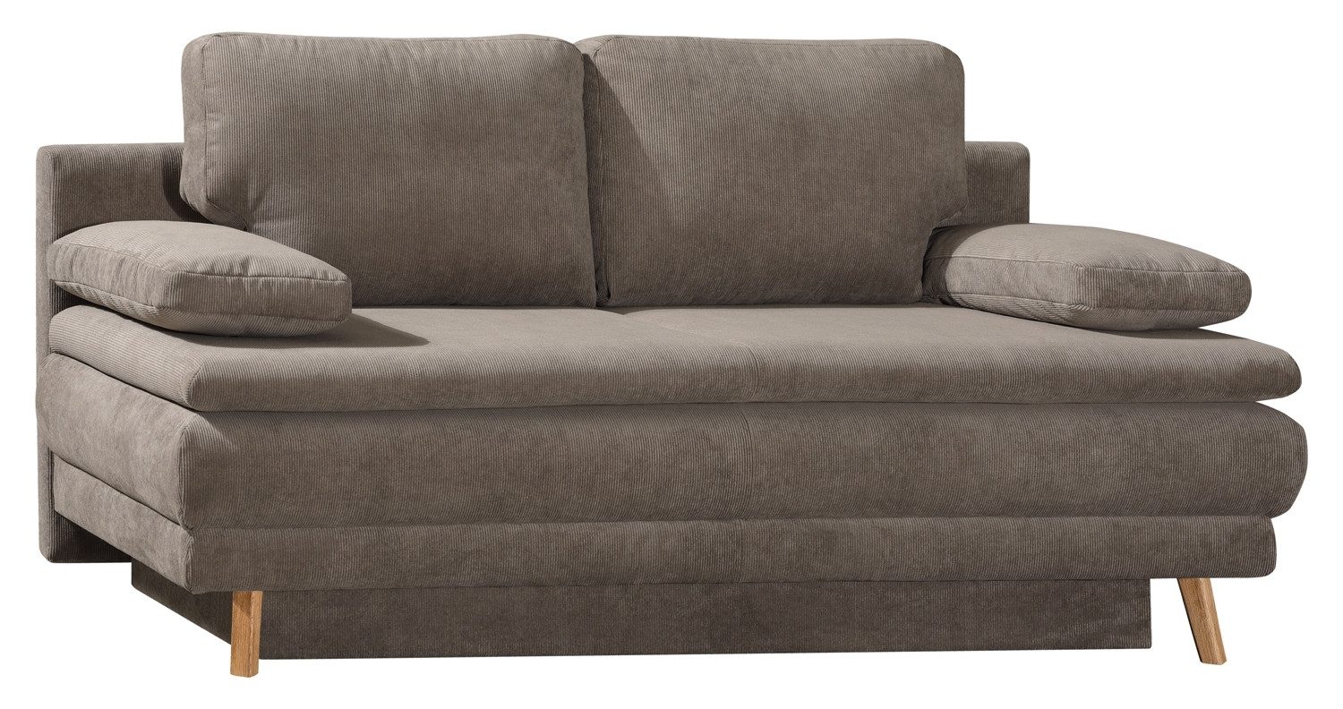 Schlafsofa BOYD, Grau, Cordbezug, Bettkasten, Bettfunktion, mit Kissen, Wendetopper, B 198 x H 89 x T 96 cm