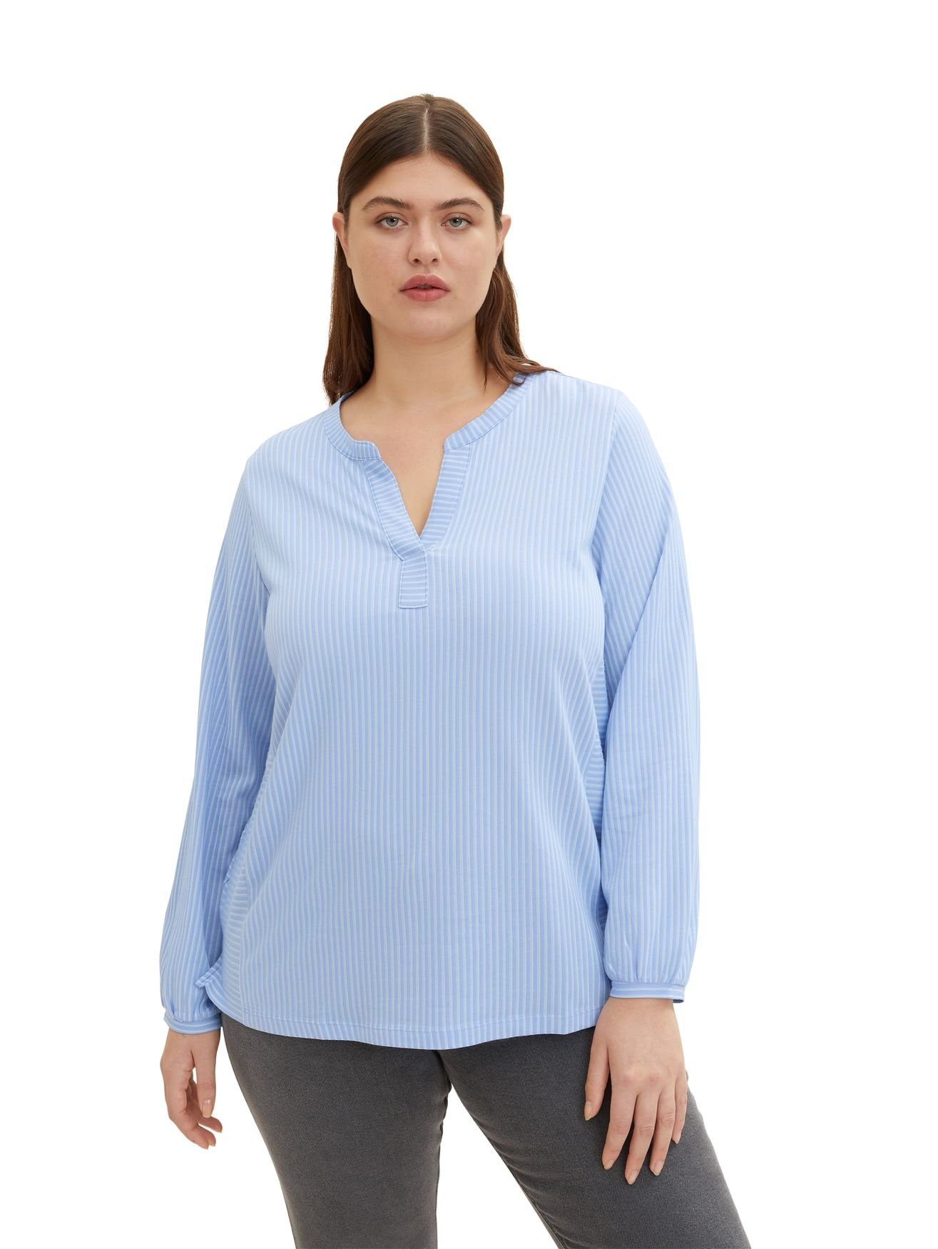 TOM TAILOR Blusenshirt Plus Size Hemd Bluse Gestreift Curvy T-SHIRT STRIPE BLOUSE 5355 in Blau