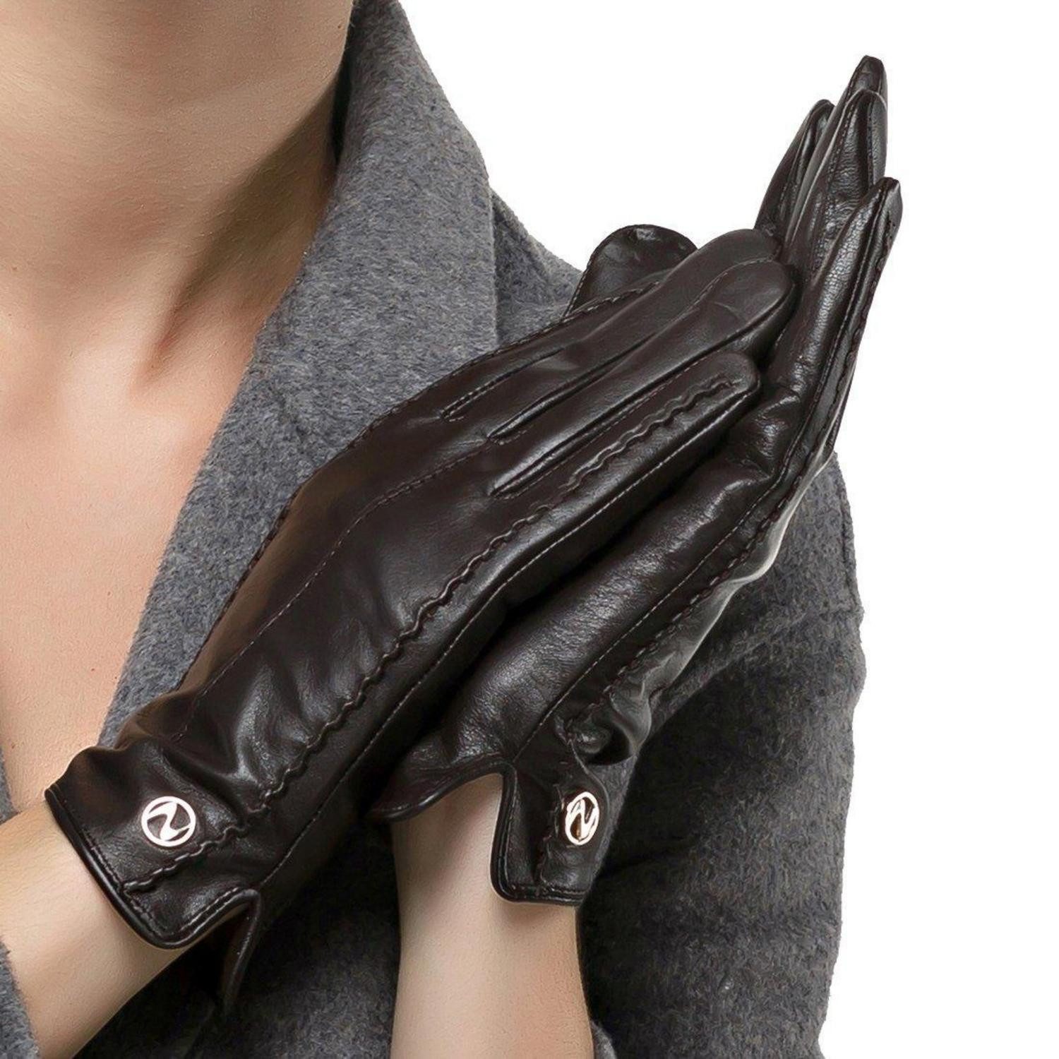 LuxusKollektion Lederhandschuhe Handschuhe Damen Nappa Dunkelbraun S (1-St)