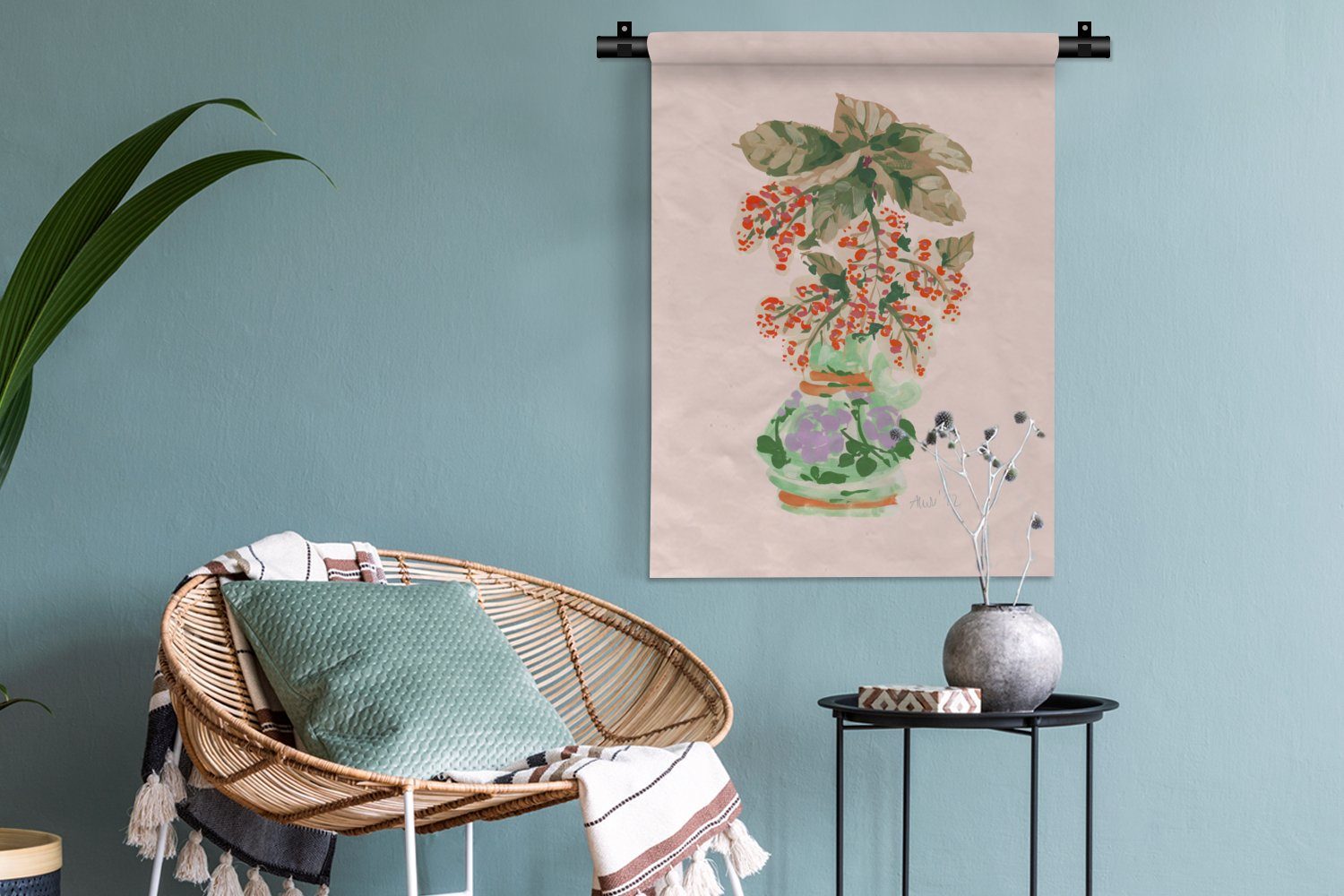 MuchoWow Wanddekoobjekt Blumen - Vase Pastell, an Deko der Wohnzimmer, - - Wand, Tapisserie, Schlafzimmer für Pflanzen