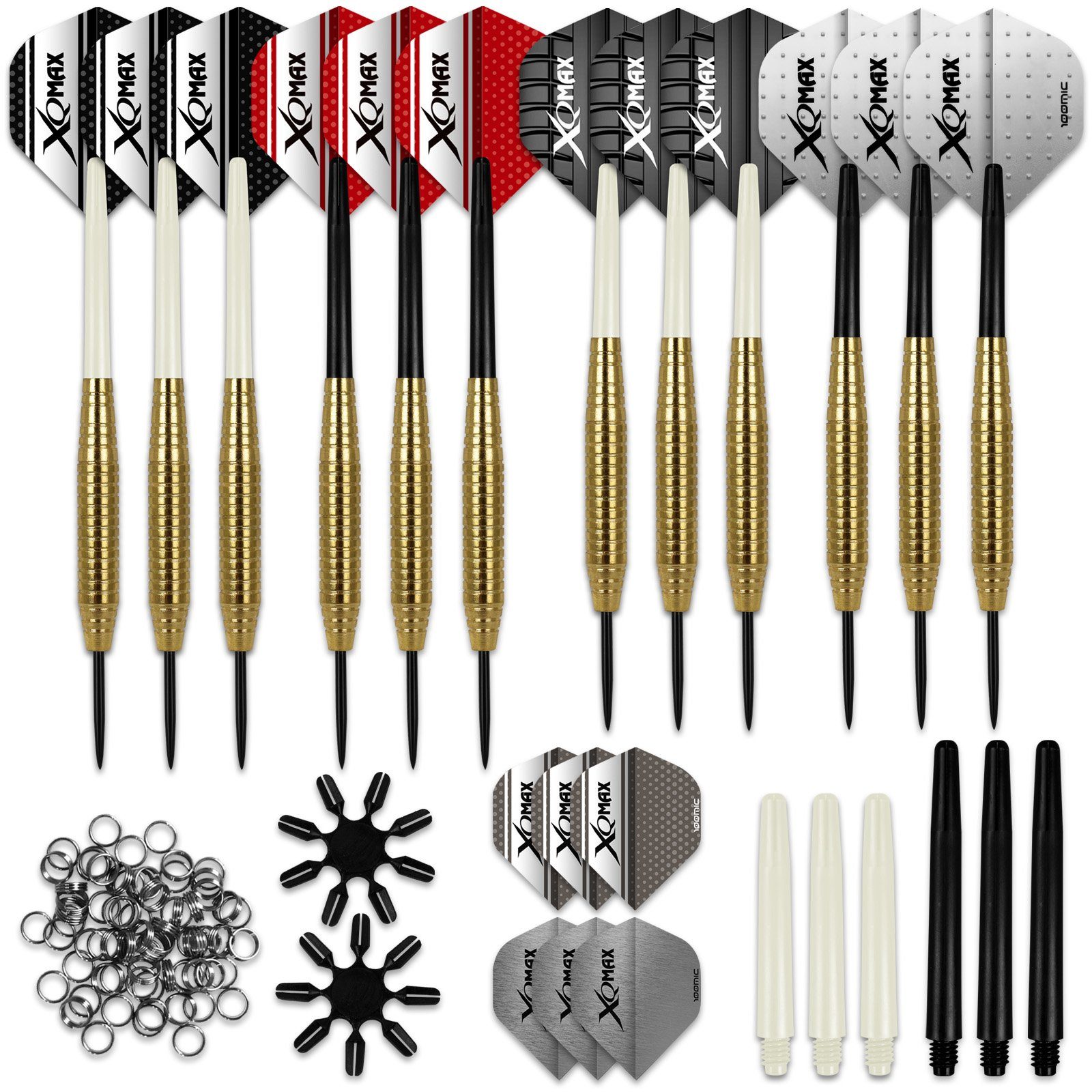 XQMAX Dartpfeil Steeldarts Set 96tlg - 12 Pfeile, Mehrfarbig, Metallspitze Aluminium Shaft