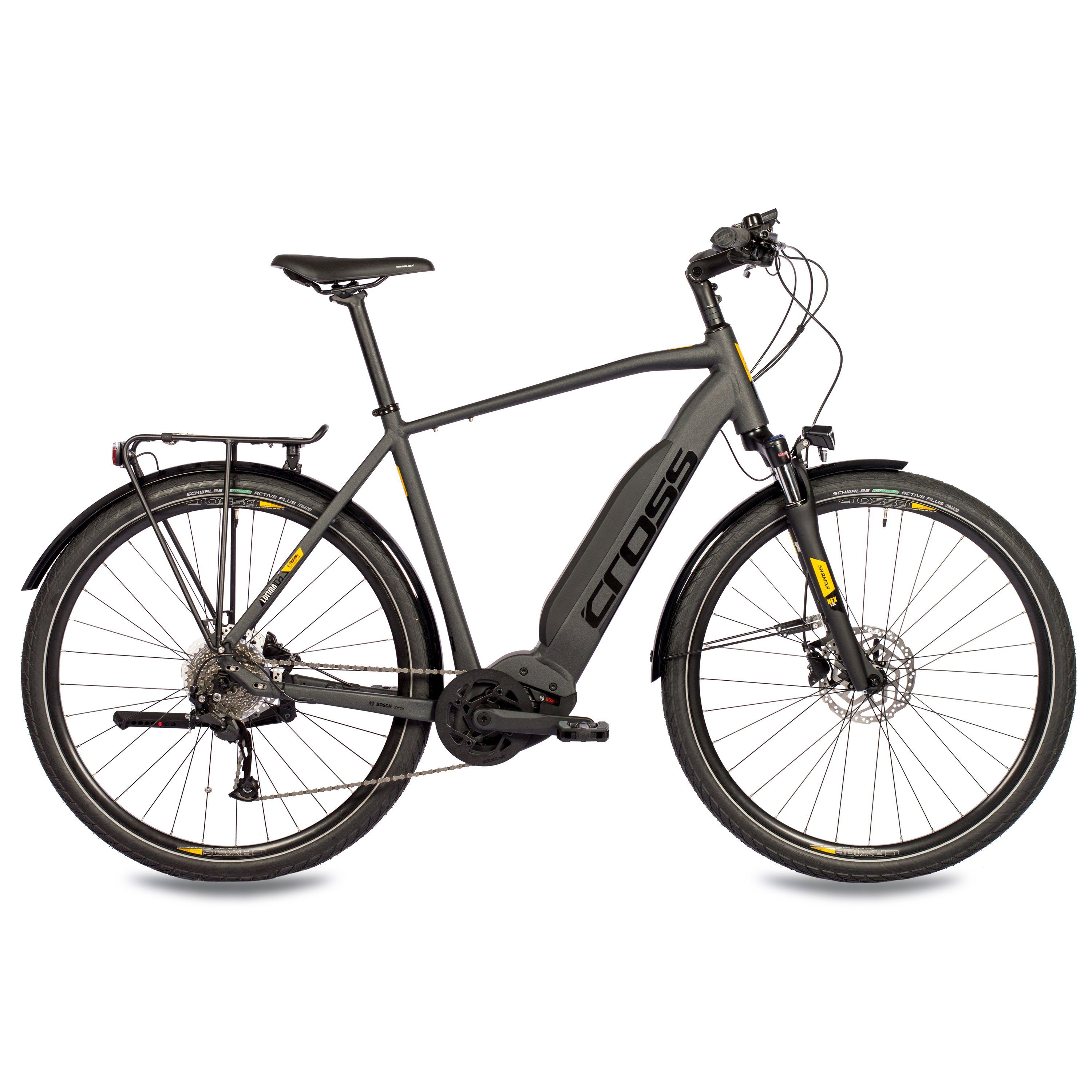 Airtracks E-Bike 28 Zoll Herren E-Bike Trekking Fahrrad LUMINA BOSCH PERFORMANCE LINE, 9 Gang, Kettenschaltung, Mittelmotor, 500 Wh Akku, SHIMANO ALIVIO RD-M3100 - 52cm 56cm - Mod. 2024