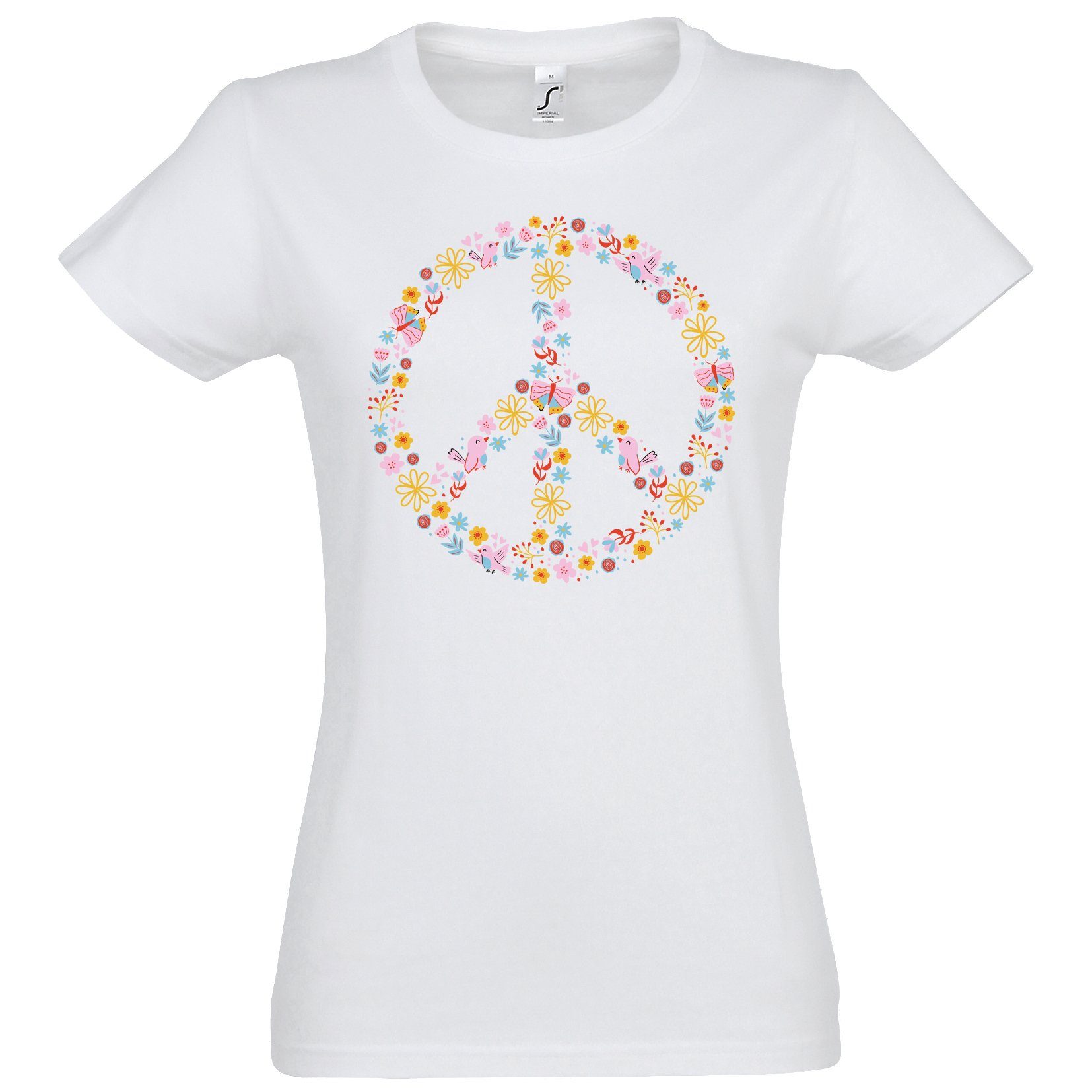 Youth Designz T-Shirt Peace Flowers Damen Shirt mit Trendigem Retro Look