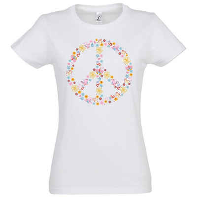 Youth Designz T-Shirt Peace Flowers Damen Shirt mit Trendigem Retro Look