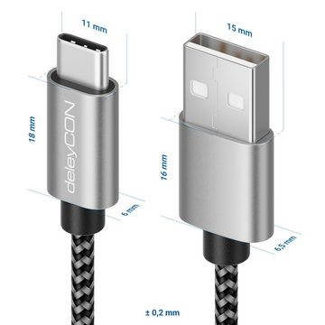 deleyCON deleyCON 0,15m Nylon USB-C Kabel Ladekabel Datenkabel USB Typ C USB-Kabel