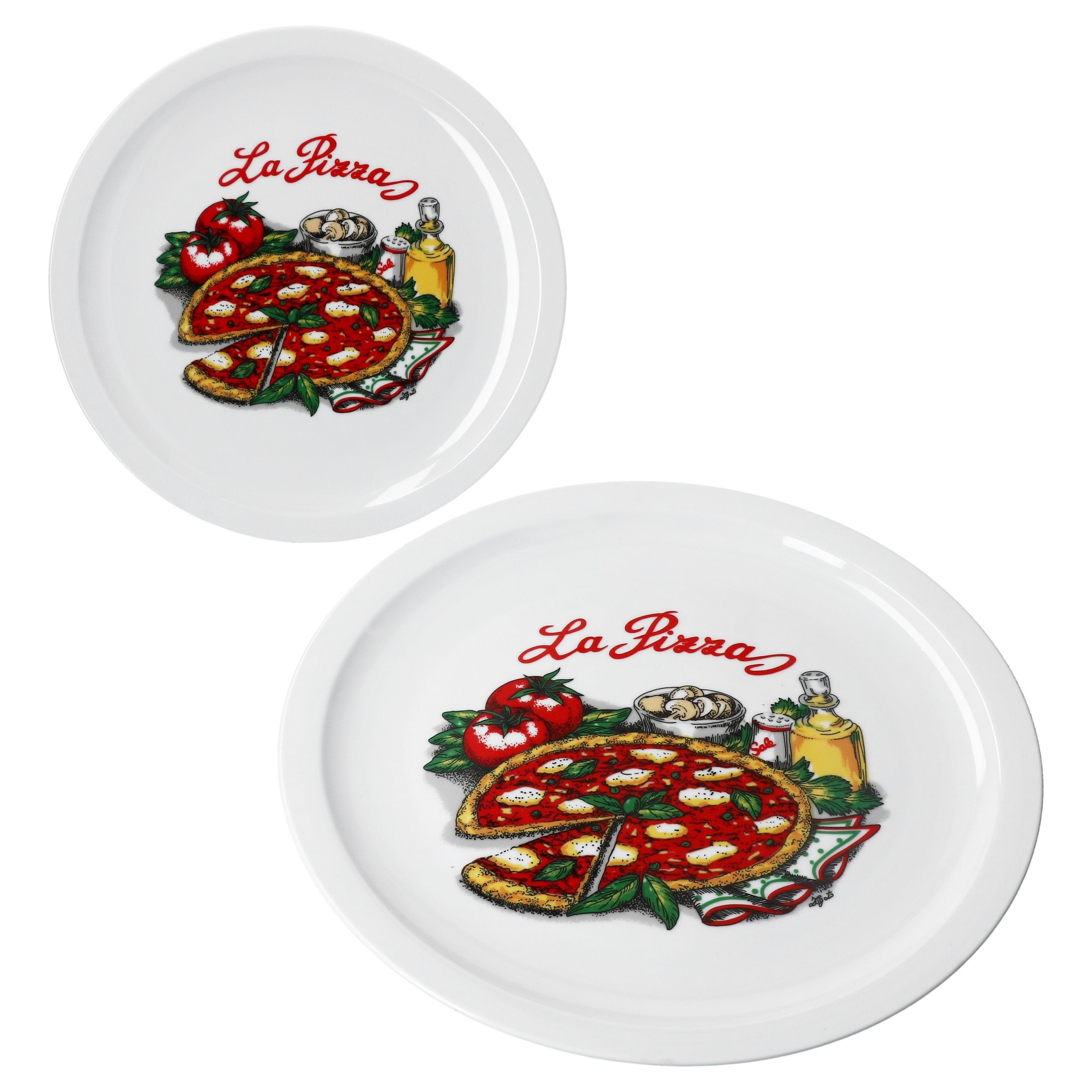 MamboCat Pizzateller 2er Set La Pizza Pizzateller Ø30,5cm 2 Personen XL-Teller Pizza-Dekor