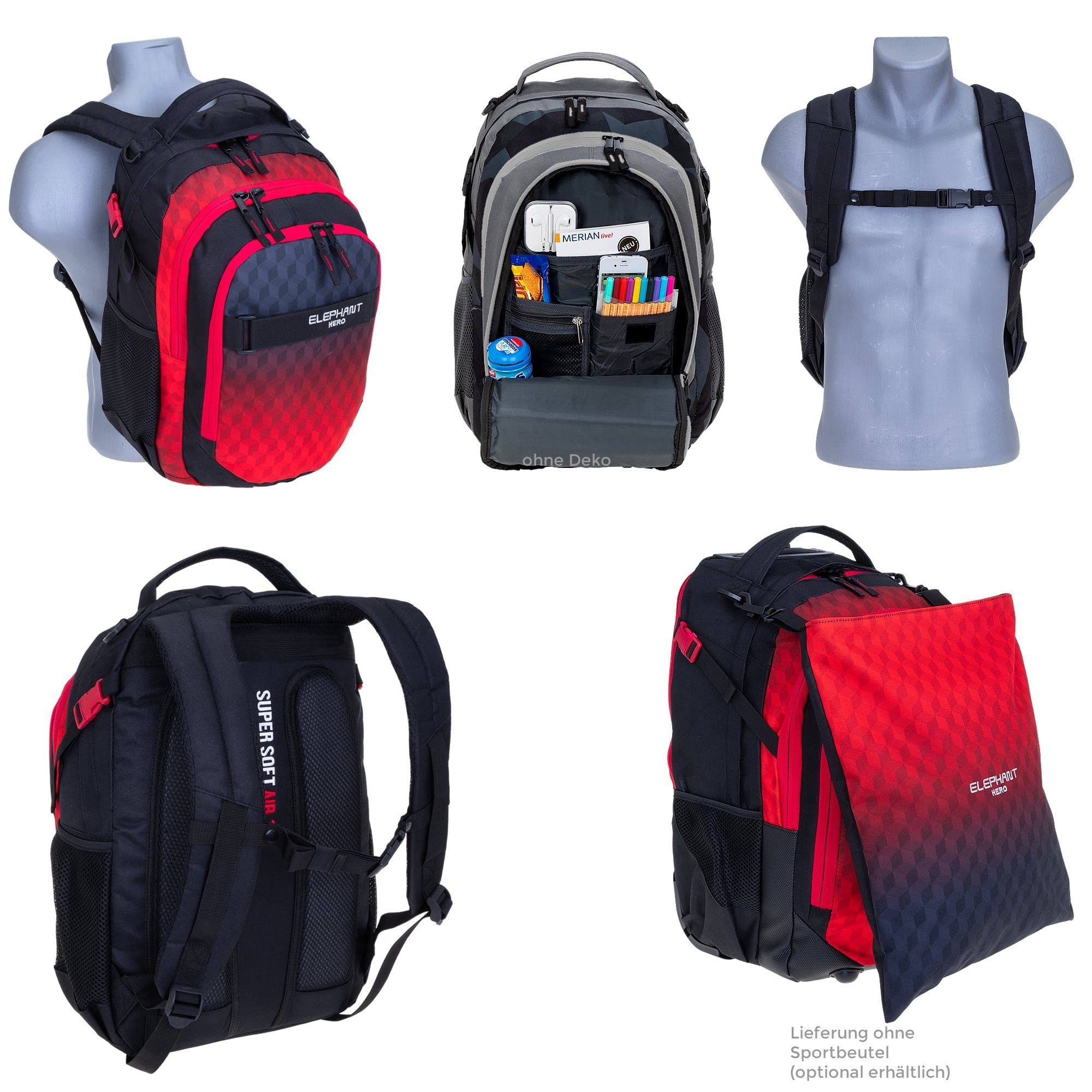 ELEPHANT Schulrucksack Hero Signature Schultasche (2 Teile Set), Rucksack + Mäppchen Box