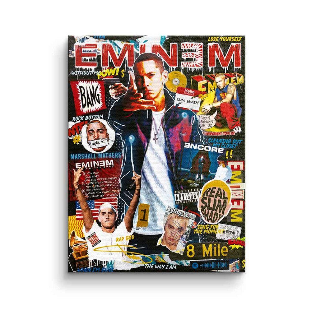 DOTCOMCANVAS® Leinwandbild, Leinwandbild Eminem Pop Art collage mit premium Rahmen DOTCOMCANVAS