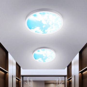 oyajia LED Deckenleuchte 24W Rund Badlampe Ø30 cm, Blauer Himmel und weiße Wolken Deckenlampe, LED fest integriert, ‎Kaltweiß, Wasserdichte IP44 Deckenleuchte, für Schlafzimmer Flur Küche