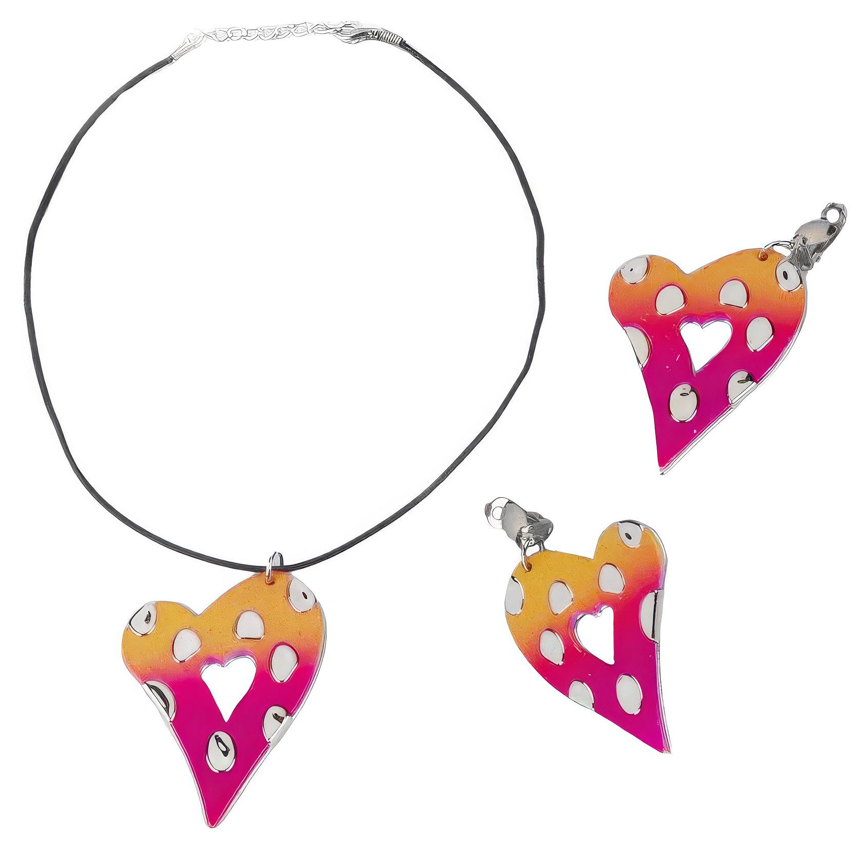 Metamorph Ohrring und Ketten Set 80s Hearts Schmuckset, Hipper Modeschmuck mit Herz und Pep - ganz wie damals!