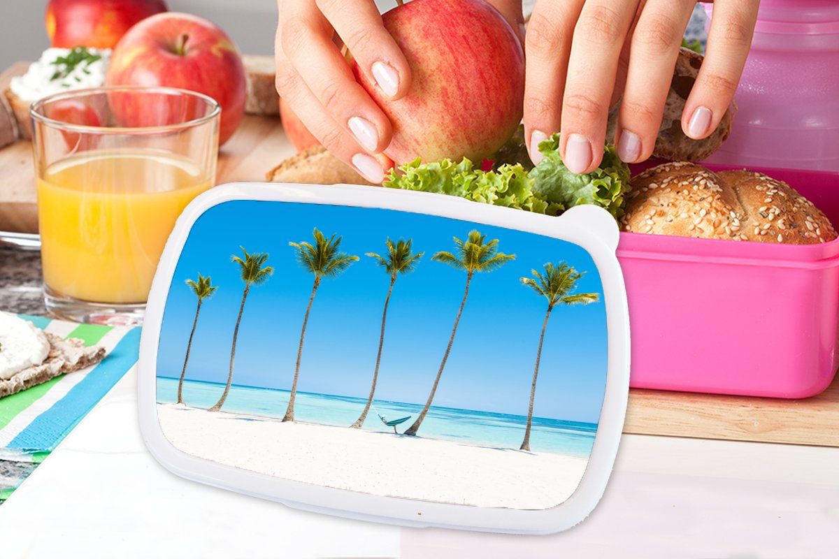 MuchoWow Lunchbox (2-tlg), - Brotdose Kunststoff rosa Meer Hängematte, Palmen - Mädchen, Brotbox Kunststoff, für Snackbox, Erwachsene, Kinder