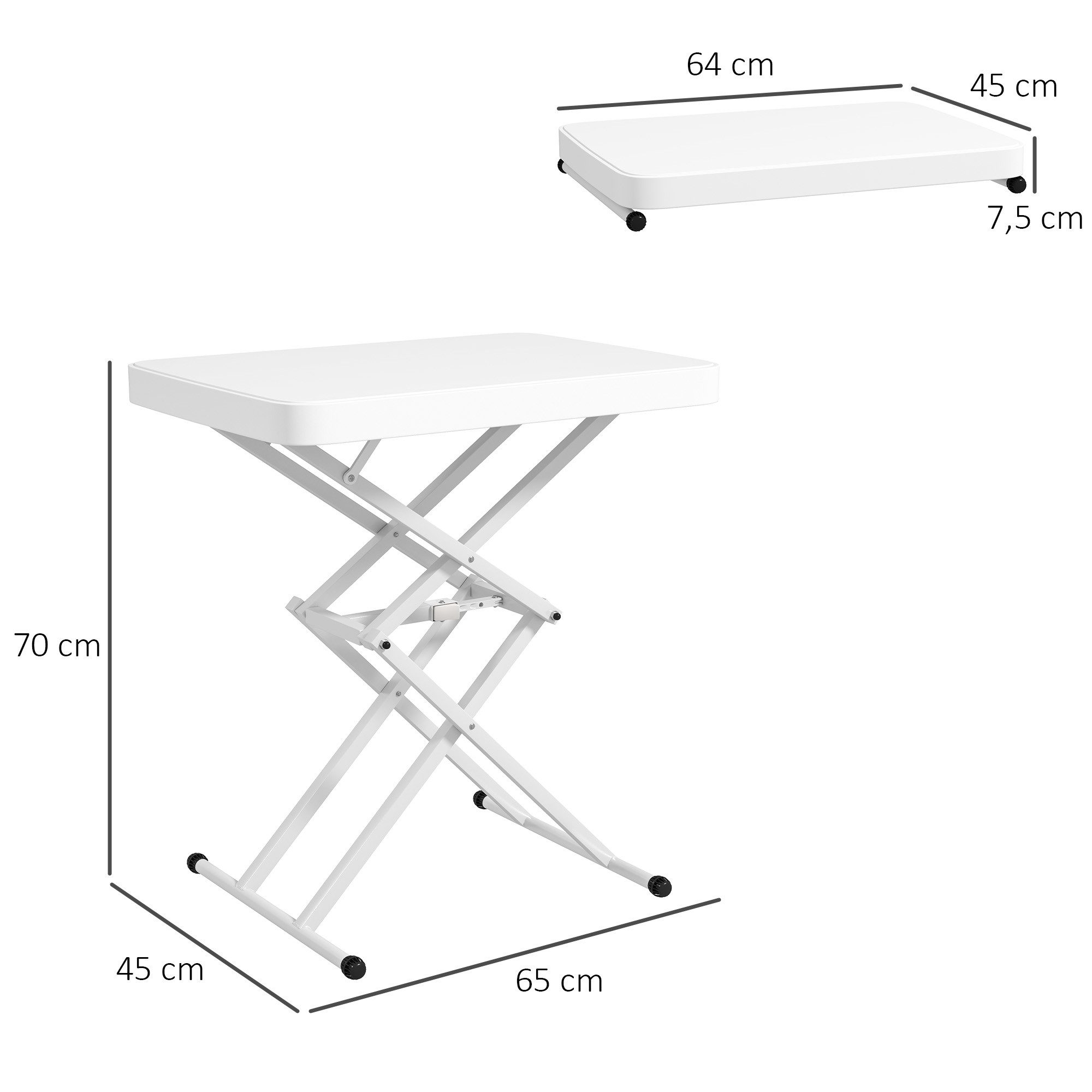 Outsunny Gartentisch höhenverstellbar, klappbar, aus Kunststoff, rechteckig (Balkontisch, 1-St., Beistelltisch Garten), 50kg belastbar, cm Sofatisch für Outdoor Indoor Balkon Terrasse Weiß