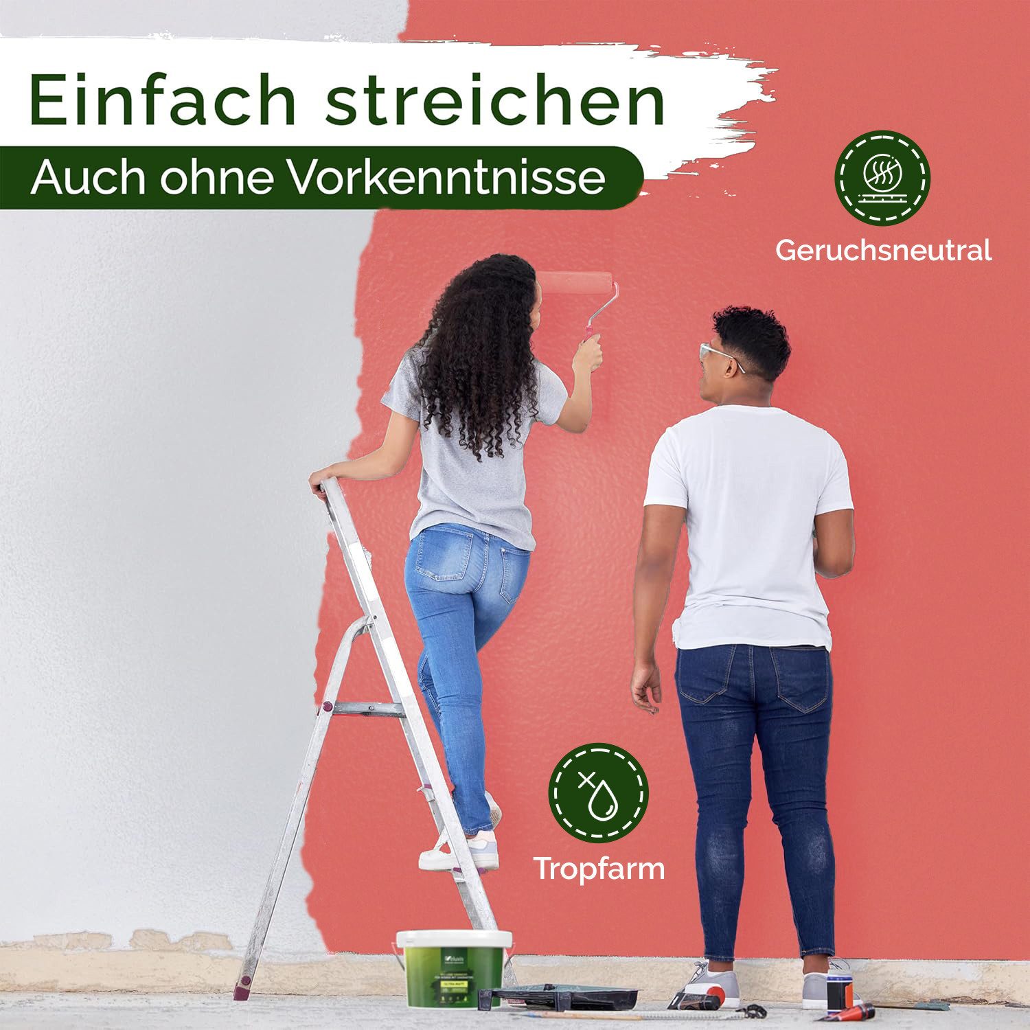 Veluxis Wandfarbe Veluxis® Wandfarbe Universal, Deckkraft-Klasse 1, Streifenfrei, tropfarm & VOC-frei