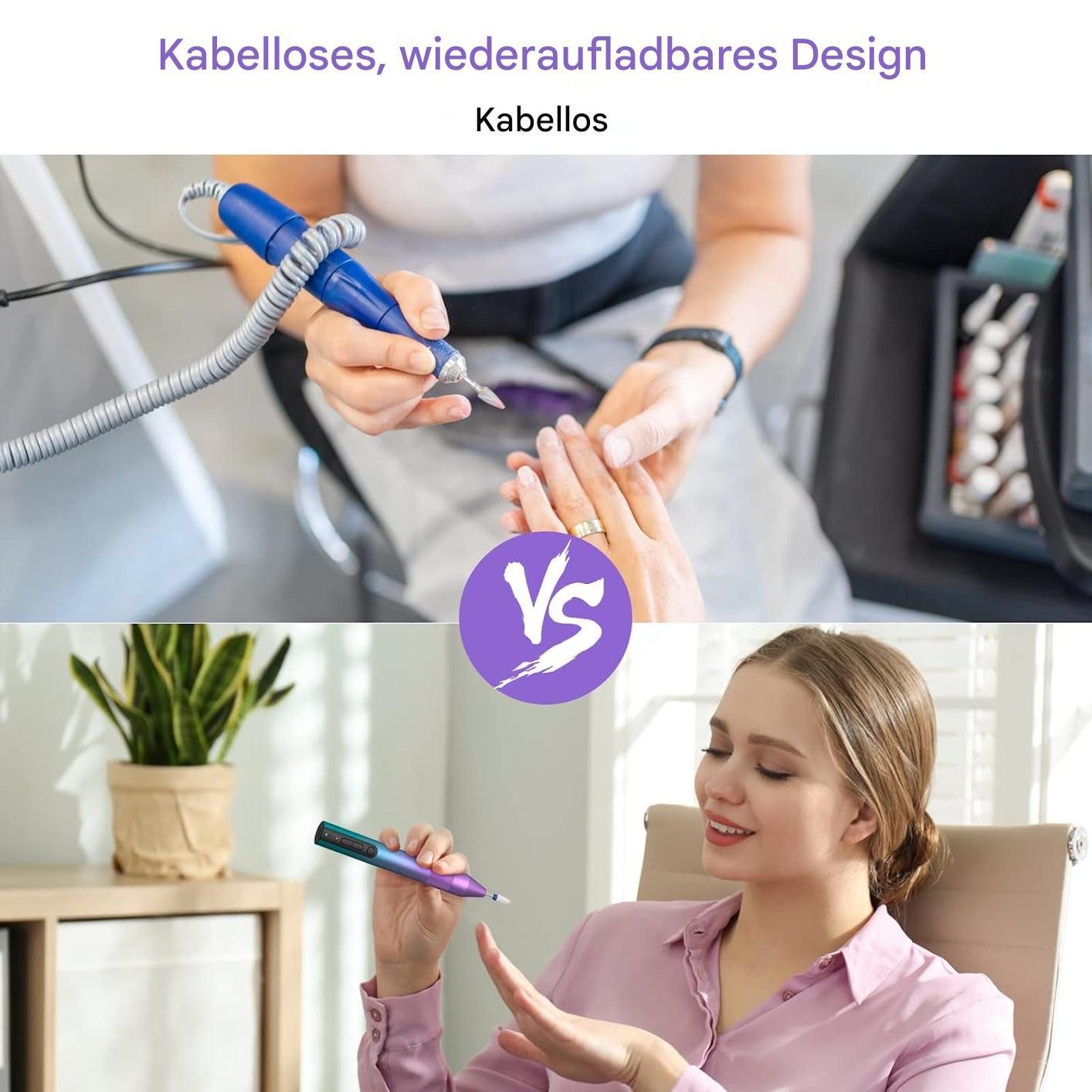 GarveeMore Maniküre-Pediküre-Set, 1-tlg., 5 Nagelfräseraufsätze, 1 Keramikaufsatz, Nagelkunstpinsel, Geräuscharm und vibrationsarm – Bild 5 von 5