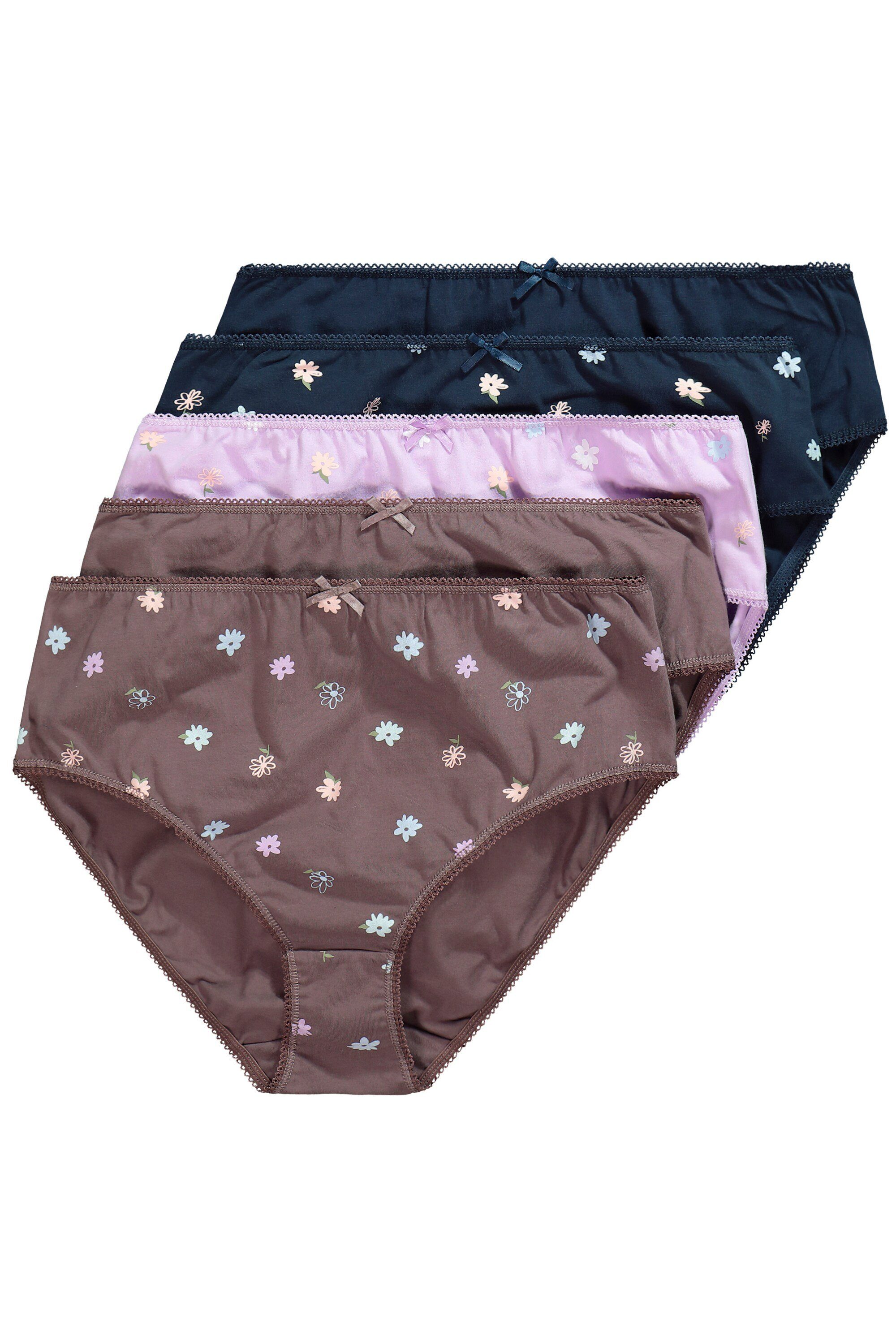 Ulla Popken Slip Midislips 5er-Pack Blumen / einfarbig