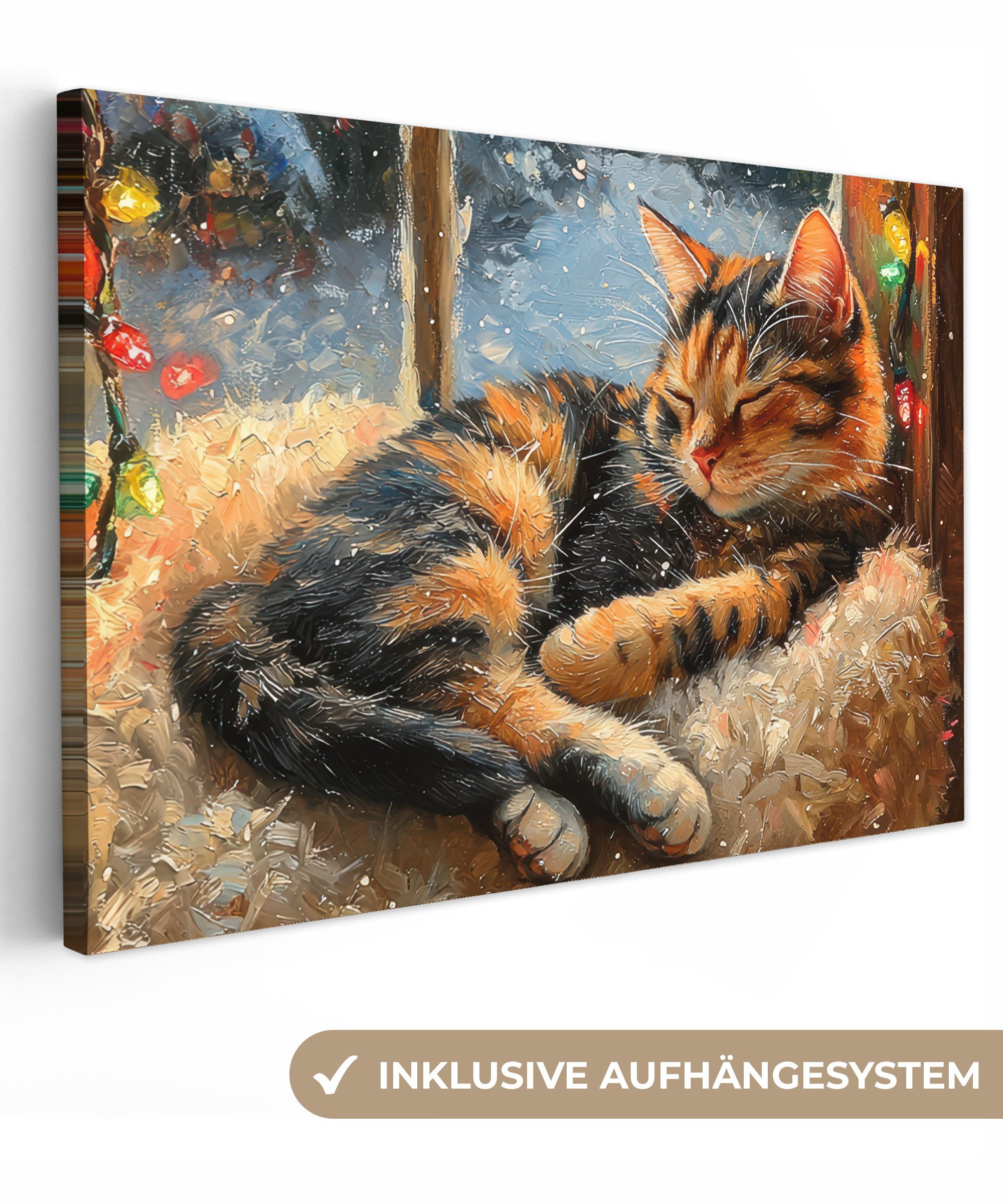 OneMillionCanvasses® Leinwandbild Katze - Weihnachten - Winter - Tier, Foto günstig online kaufen