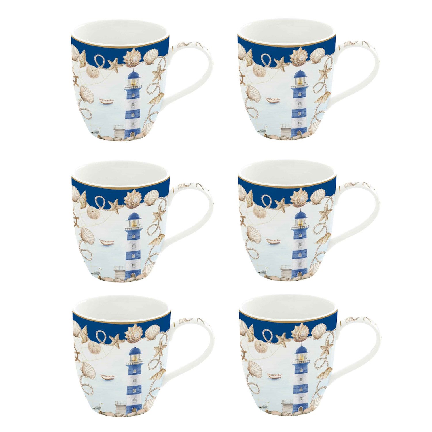 EasyLife Tasse Blue Lighthouse, Porzellan, Spülmaschinengeeignet, Mehrfarbig, Motiv: Leuchtturm