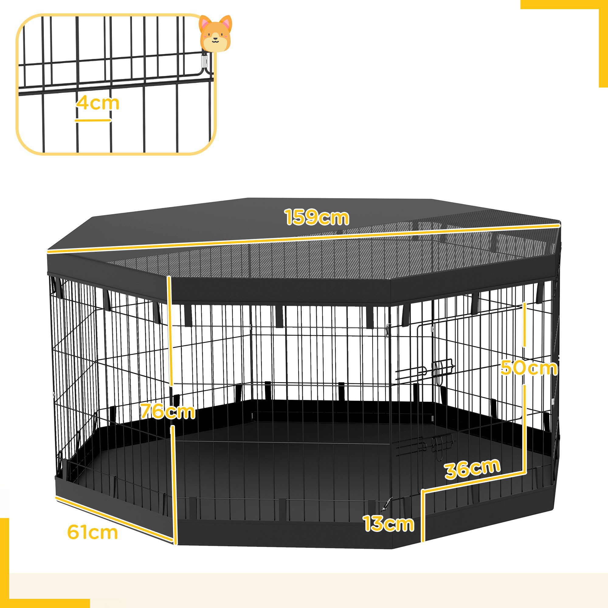 PawHut Freigehege für kleine & mittelgroße Hunde unter 20 kg, Indoor & Outdoor, 159 x 159 x 76 cm, Schwarz