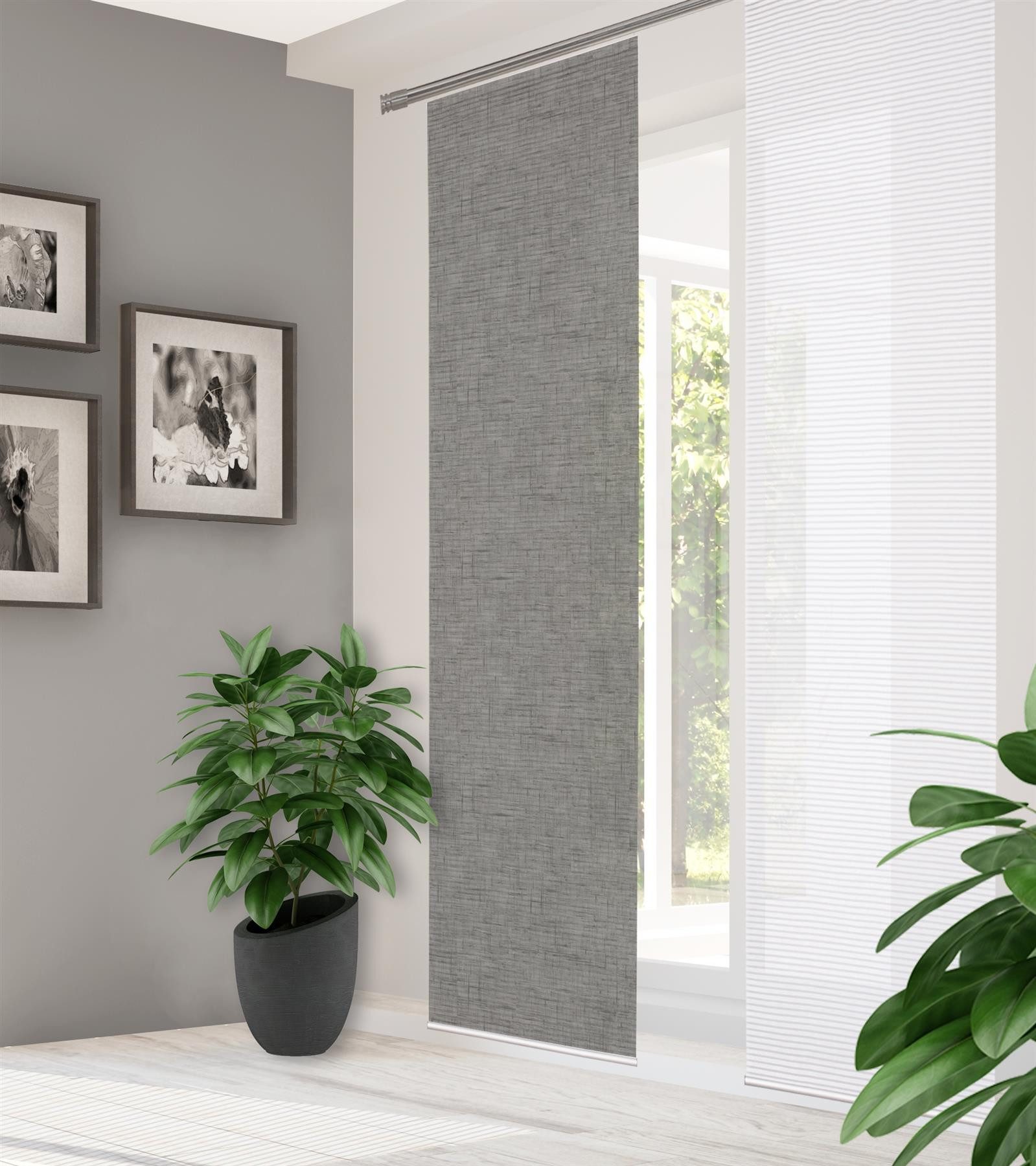 HOME in green Schiebegardine Home In Green Schiebevorhang Bambusoptik Recycelt Digitaldruck Estra (1 St), Kunstfaser, 1x Schiebewand inkl. Paneelwagen und Klemmleiste Grau