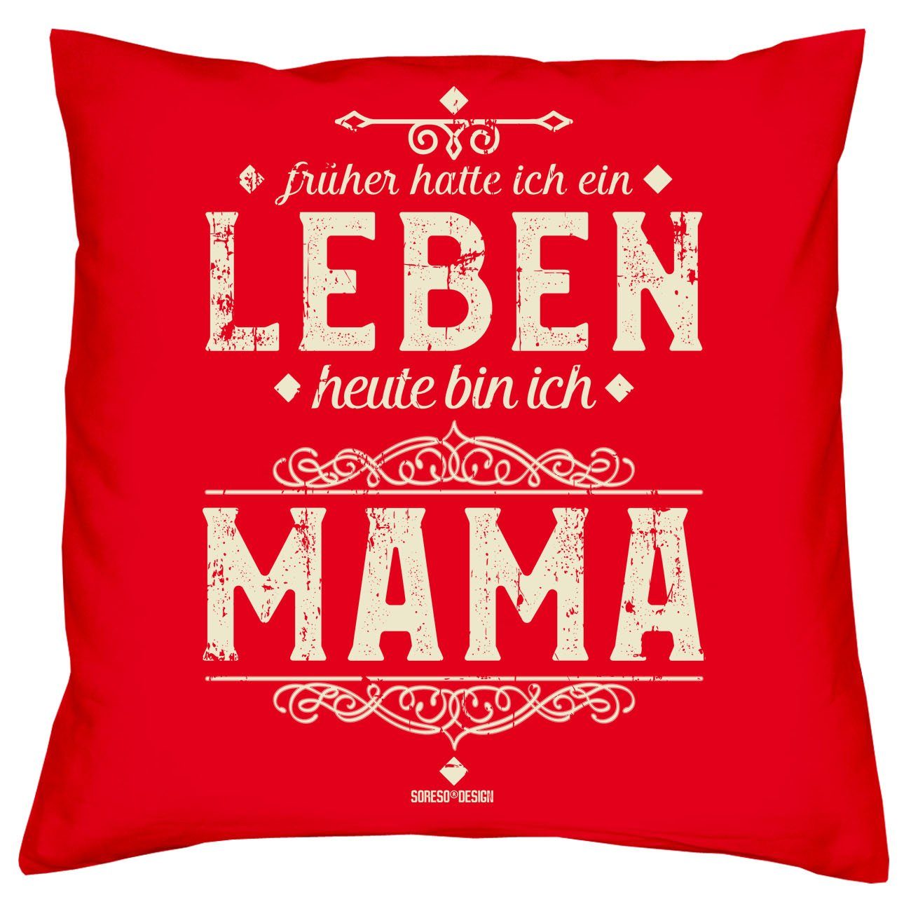 Soreso® Dekokissen Kissen Heute bin ich Mama & Urkunde, Geschenkidee Weihnachtsgeschenk rot