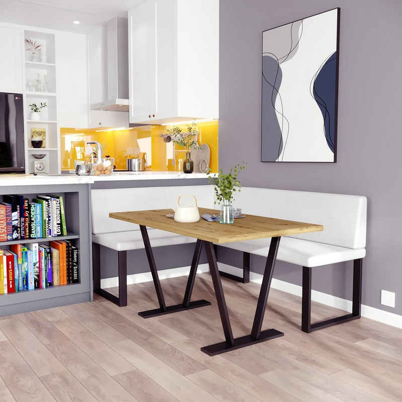 sofa4you Eckbankgruppe Alina Metall mit Tisch, Moderne Sitzecke perfekt für Ihr Esszimmer, Küche (128x168/142x196)