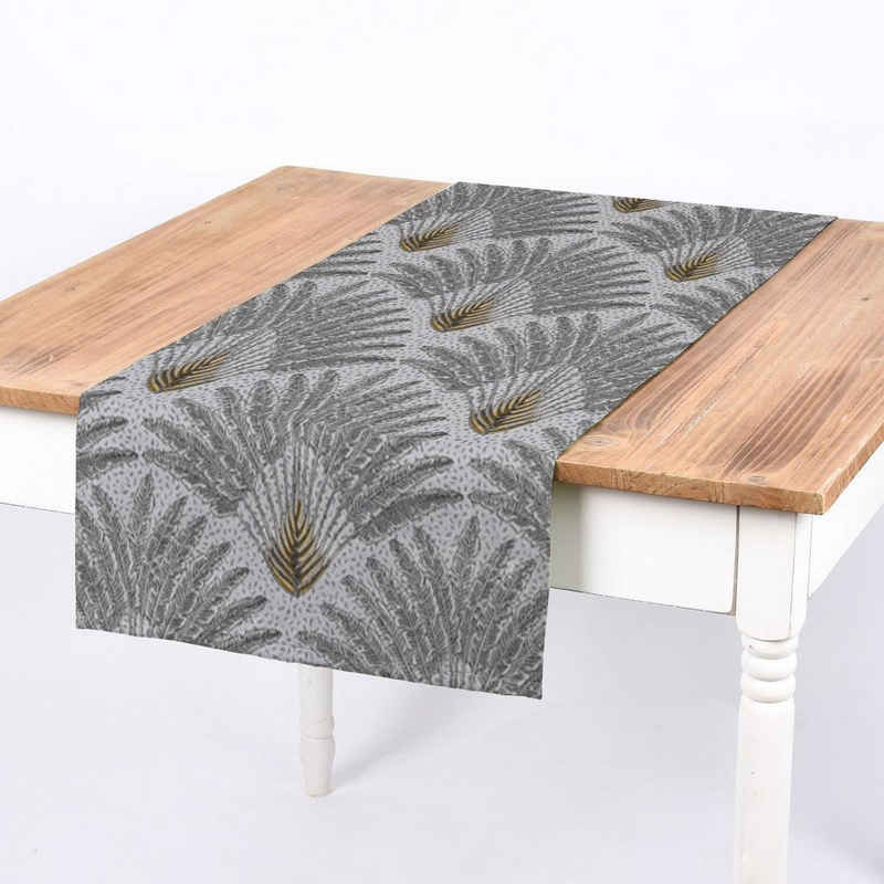 SCHÖNER LEBEN. Tischläufer SCHÖNER LEBEN. Tischläufer Palmenblätter weiß schwarz senfgelb 40x160cm, handmade