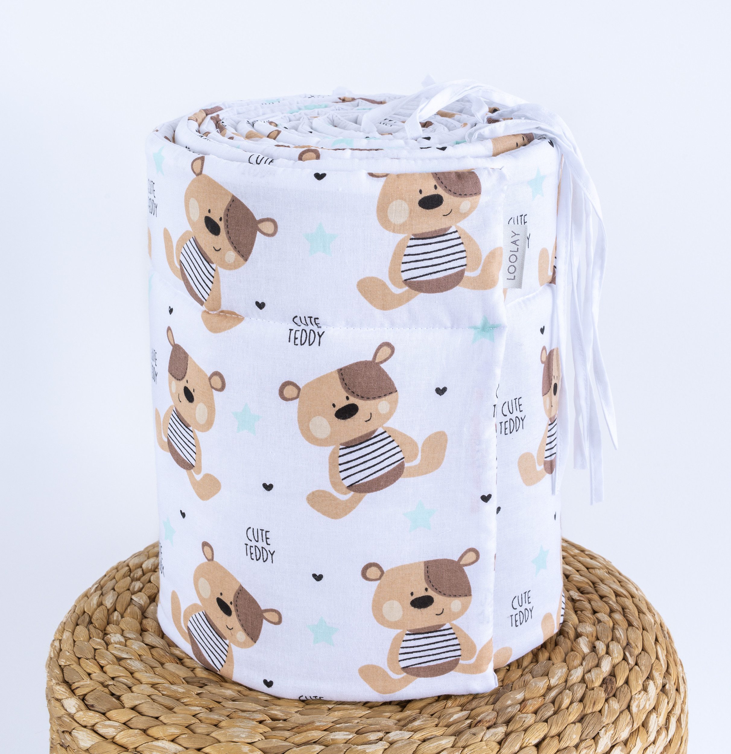 Loolay Bettnestchen TEDDY Bär Baumwolle Atmungsaktives Babybett BETTUMRANDUNG Teddybär, (Bett 140x70cm - 420, 210 cm, 120x60cm - 360, 180 cm, Babyaussttatung Um – Bild 5 von 5