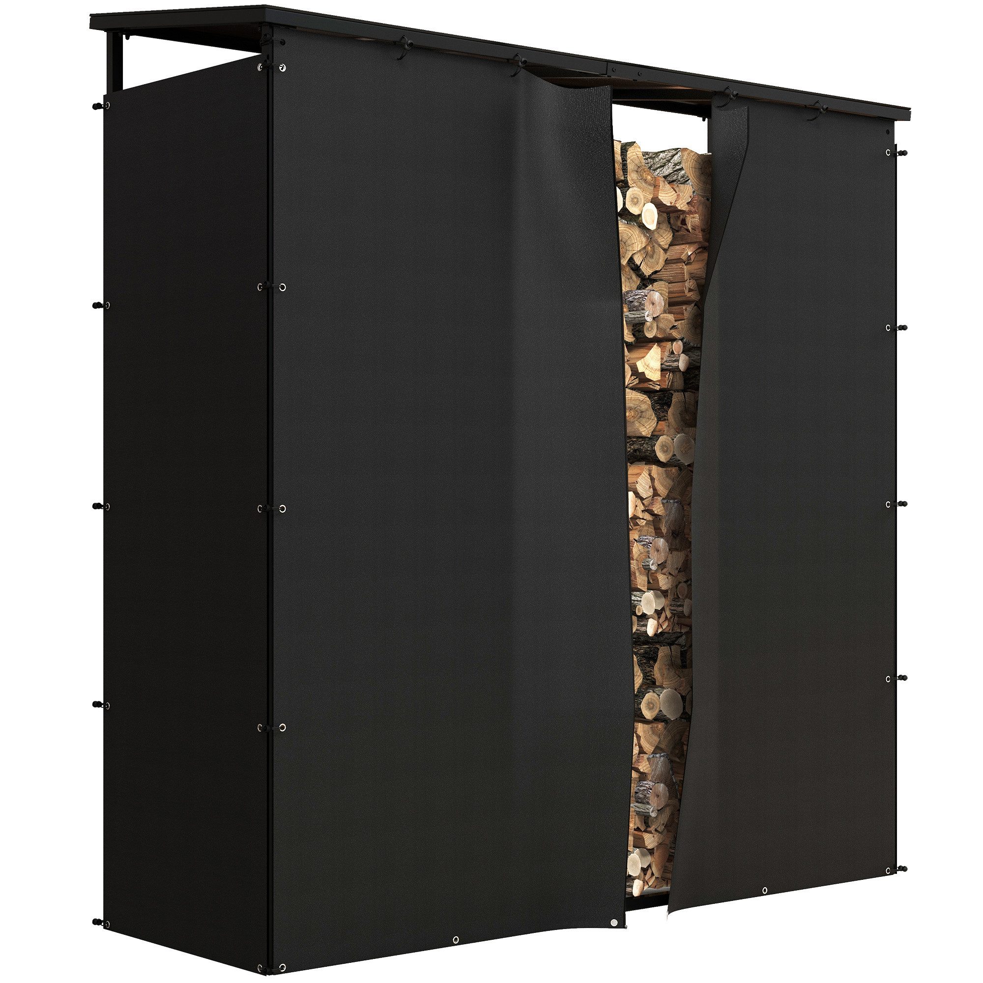 Outsunny Kaminholzregal mit wasserdichter Abdeckung, BxTxH:185x62x184 cm, (Feuerholzregal, 1-St., Brennholzregal), für Outdoor, Indoor, bis 2000 kg, Metall, Schwarz