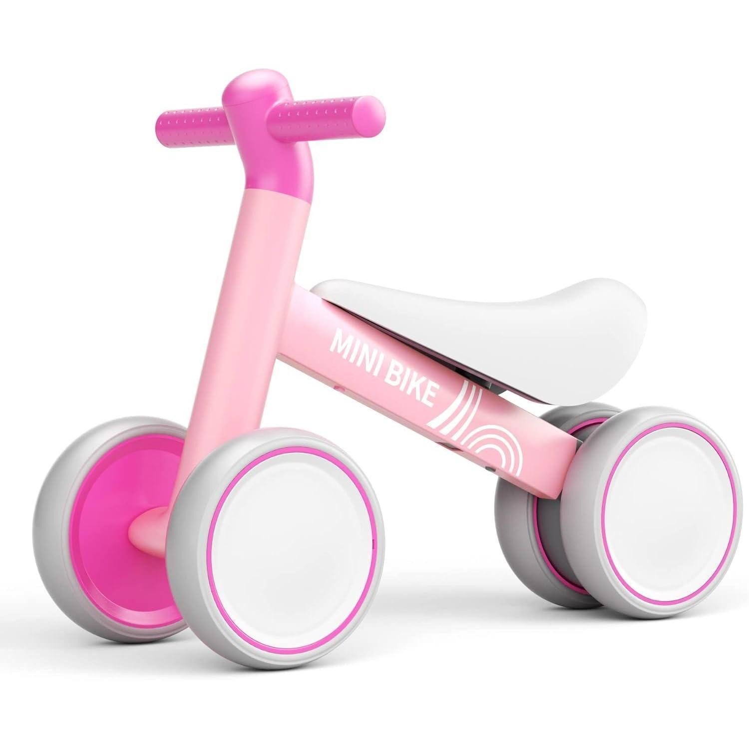 Fahrrad-Laufrad Kinder Laufrad ab 1 Jahr Balance Lauflernrad ohne Pedal 4 Räder Rosa