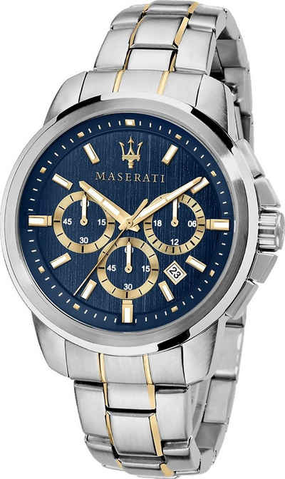 MASERATI Chronograph Maserati Edelstahl Armband-Uhr, Herrenuhr Edelstahlarmband, rundes Gehäuse, groß (ca. 52x44mm) blau