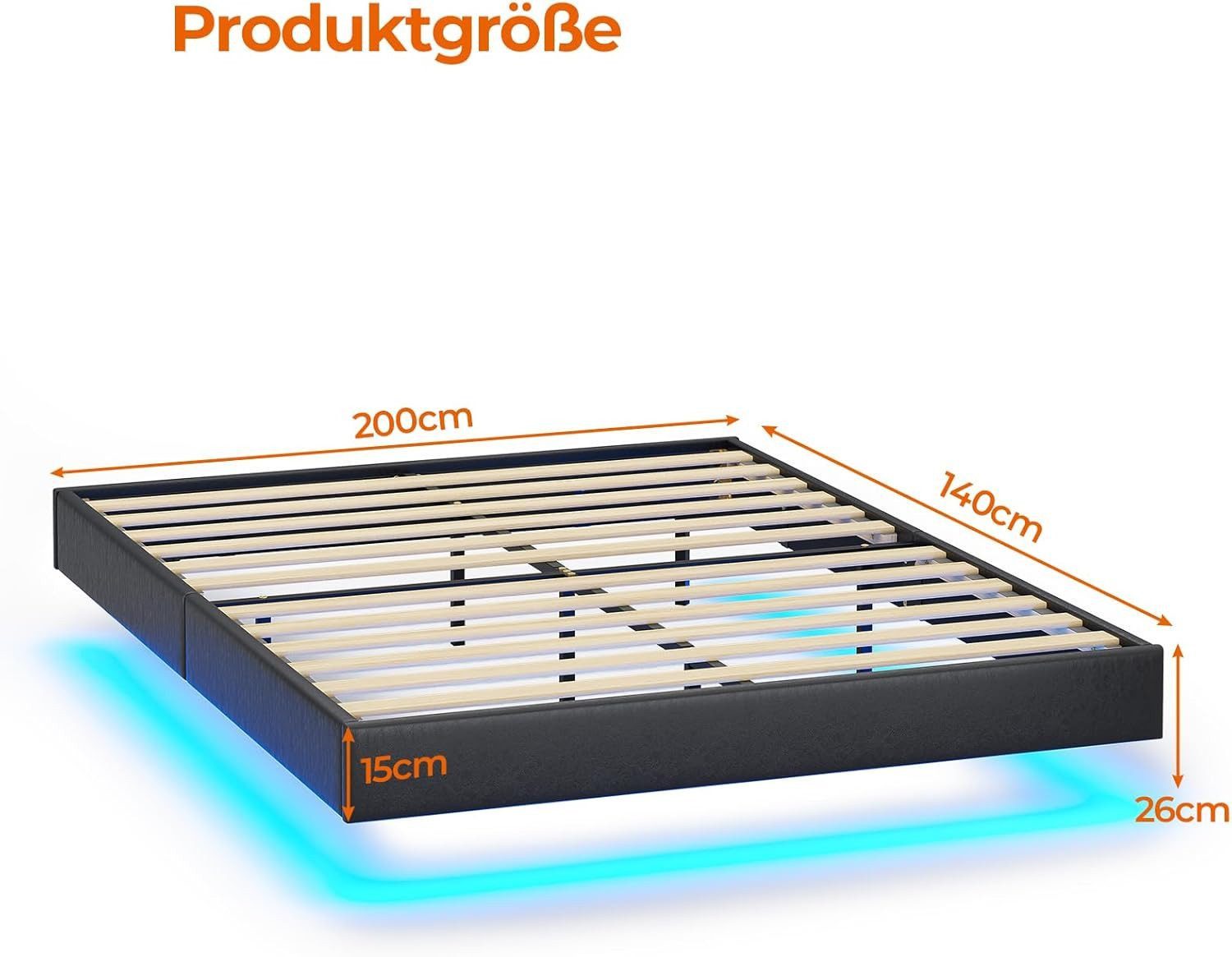MSMASK Bett Schwebebett Doppelbett Bettgestell Bettrahmen günstig online kaufen