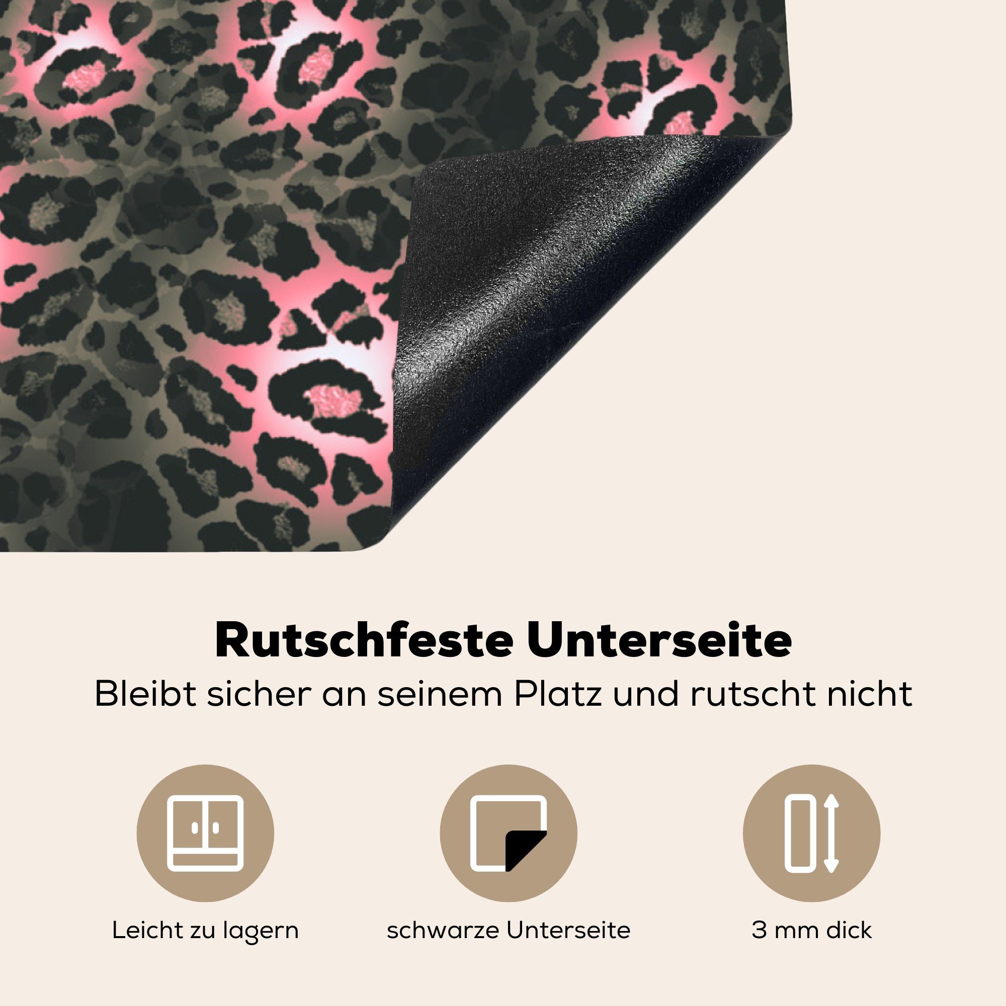 MuchoWow Herdblende-/Abdeckplatte Leopard - küche (1 Muster tlg), Tier, 78x78 - Vinyl, cm, Arbeitsplatte für Ceranfeldabdeckung