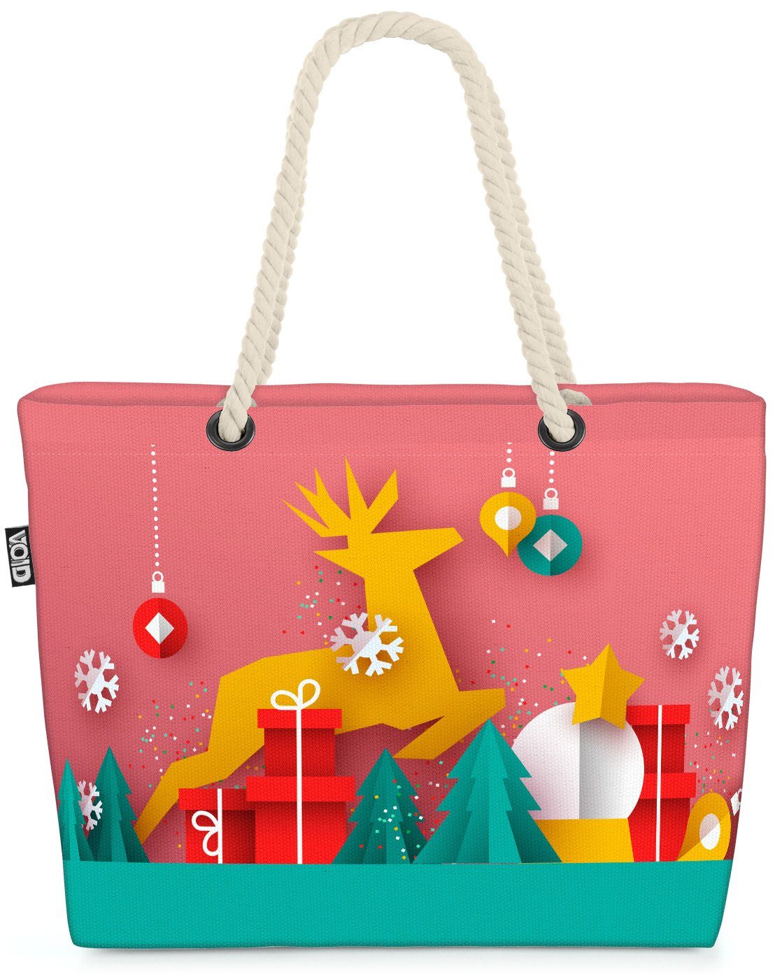 VOID Strandtasche (1-tlg), Rentier Geschenke Kugeln Beach Bag Geschenke Deko Dekoration Christbaum Weihnac