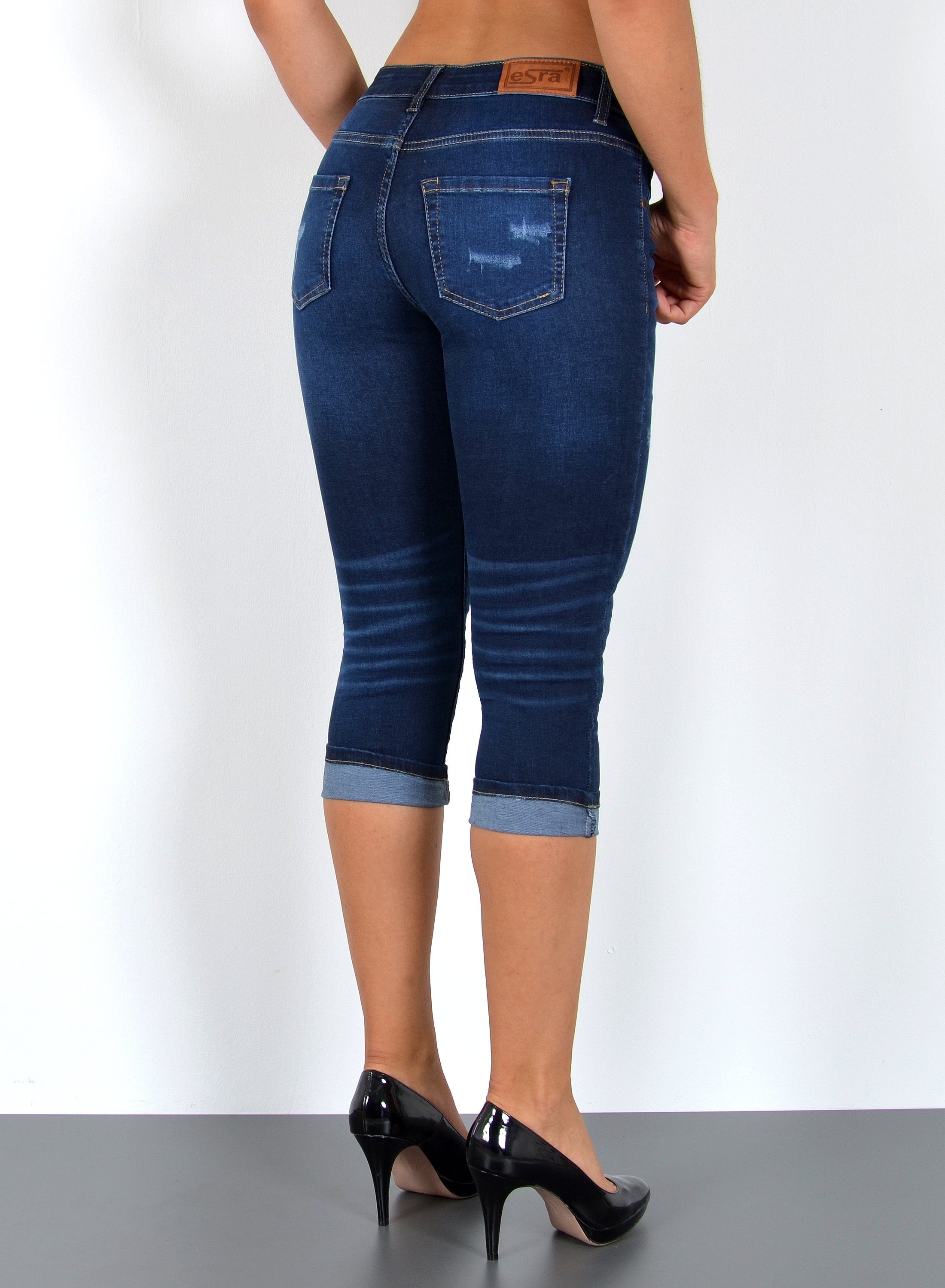 ESRA Caprijeans Damen Jeans Capri Hose High Waist Jeans Damen mit hoher Leibhöhe J374 3/4 Jeans Damen Capri Sommer-Hose Jeans Shorts Damen kurze Jeans