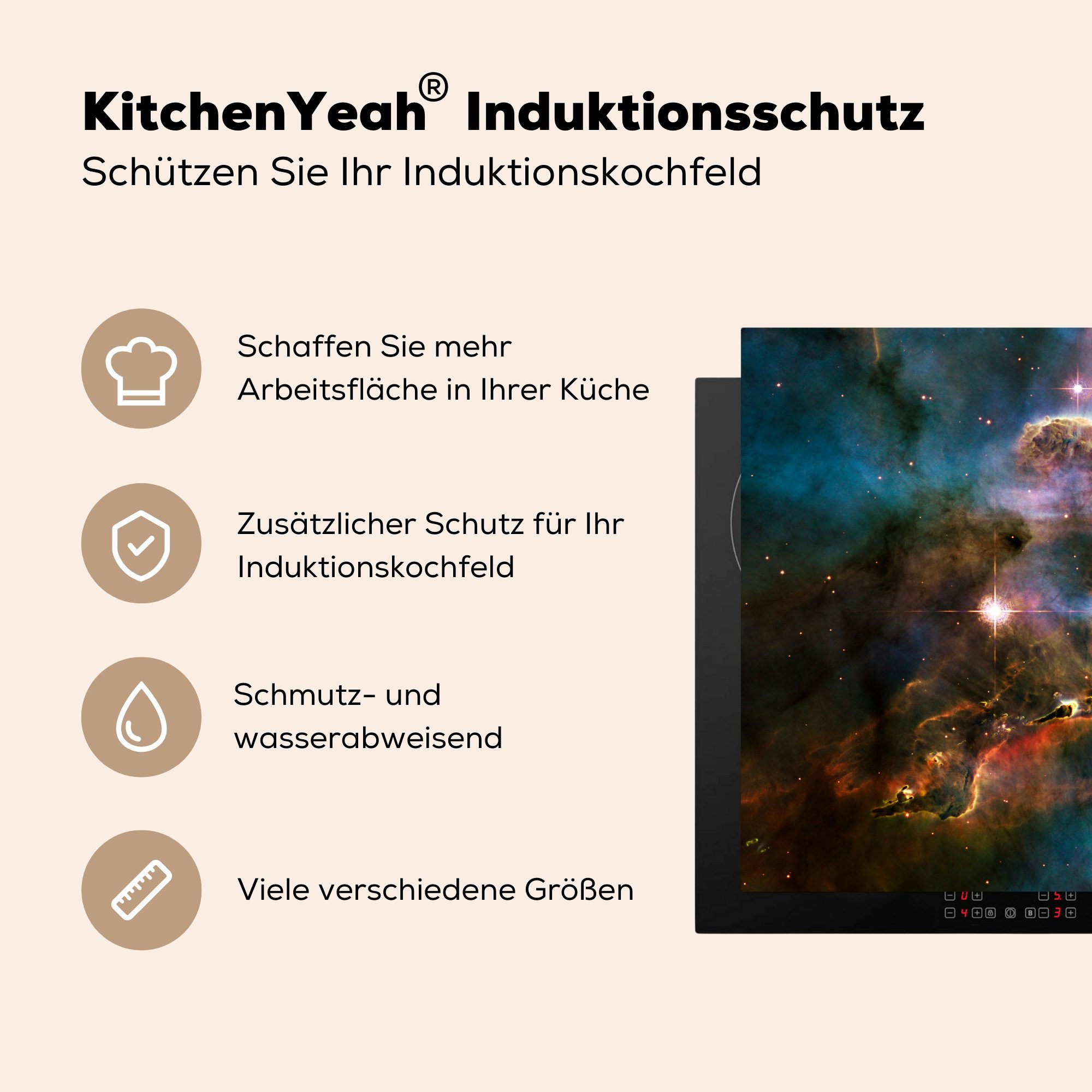 - - Sterne für Schutz Herdblende-/Abdeckplatte die Ceranfeldabdeckung 81x52 Vinyl, MuchoWow cm, Induktionskochfeld (1 Licht, küche, Galaxie tlg),