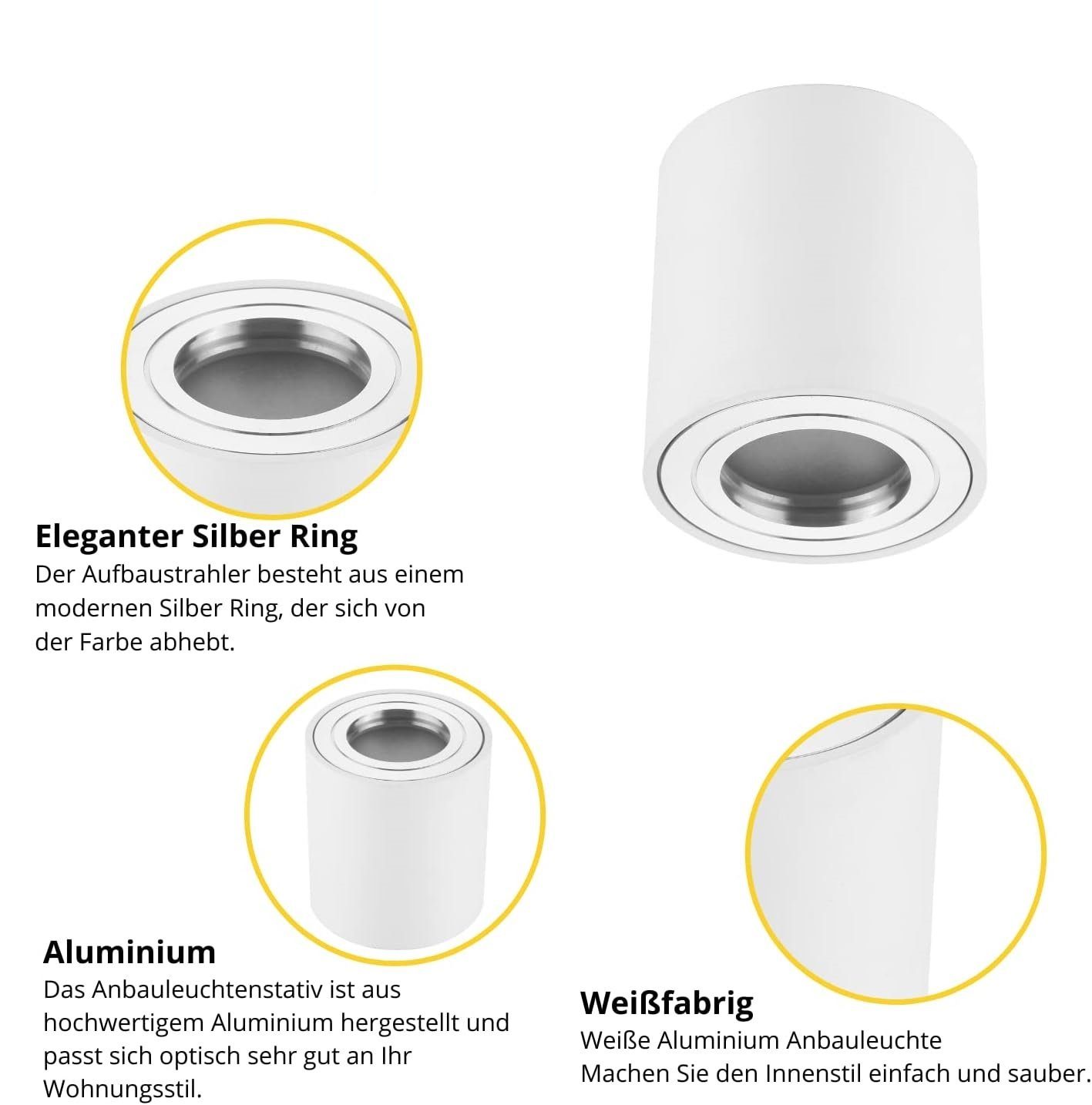 Sweet LED Aufbauleuchte GU10 Aluminium Aufbauspot rund für Bad & Küche IP44 weiß chrom, ohne Leuchtmittel, Aufbaustrahler LED, Aufbauspot, Deckenstrahler
