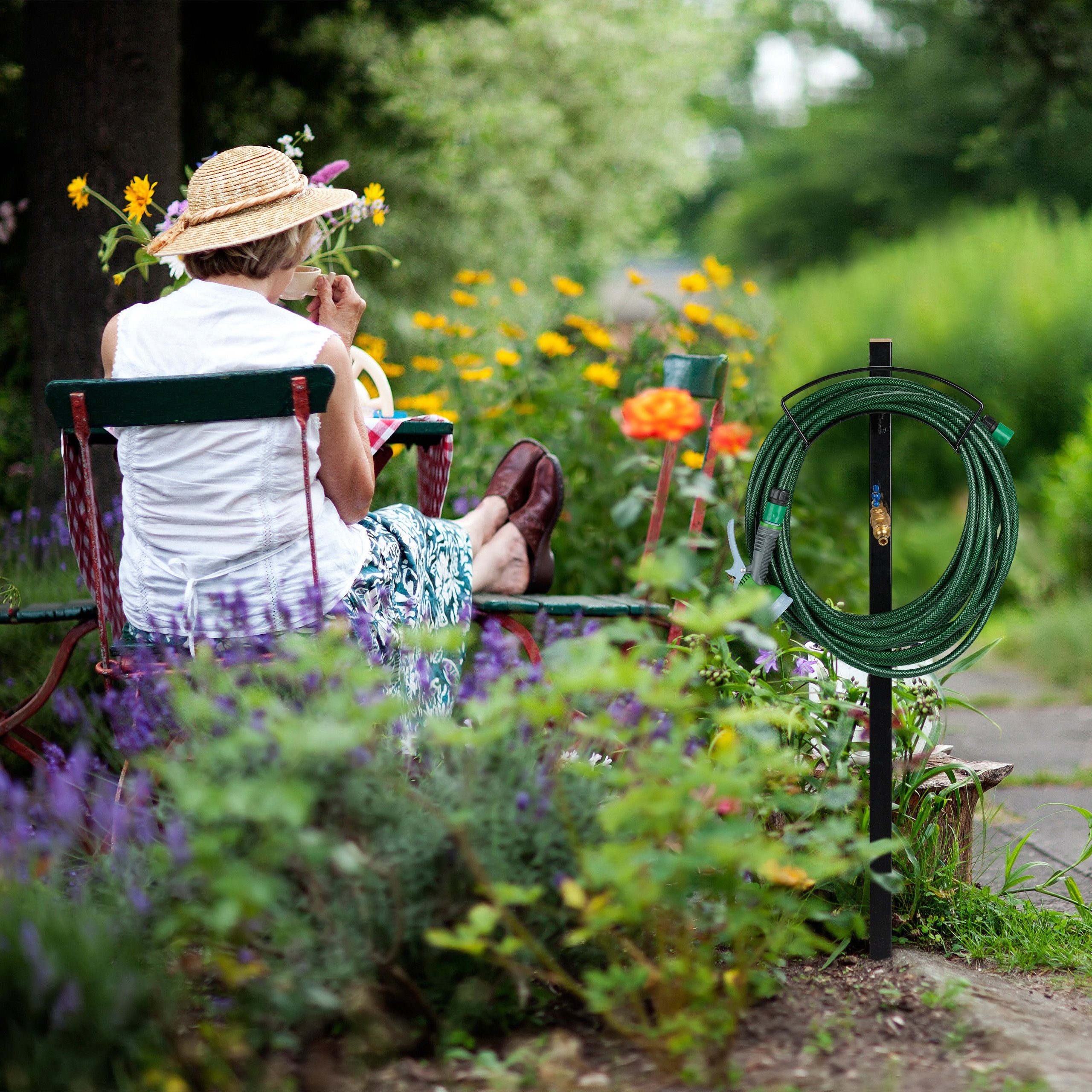 relaxdays Schlauchhalterung Zapfstelle Garten mit Schlauchhalter, (3-tlg)