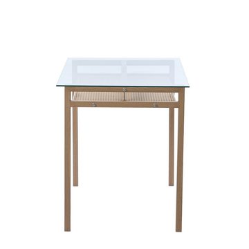 Fangqi Tabletttisch 110x65x74cm Esstisch mit Stauraum,Tischplatte aus gehärtetem Glas (Moderner Stil, geeignet für Zuhause, Restaurant, Büro, Außenbereich, Garten, Couchtisch, lässiger Tisch, moderner einfacher Esstisch), moderner Esstisch im Rattan-Design mit Stauraum, rechteckiger Esstisch