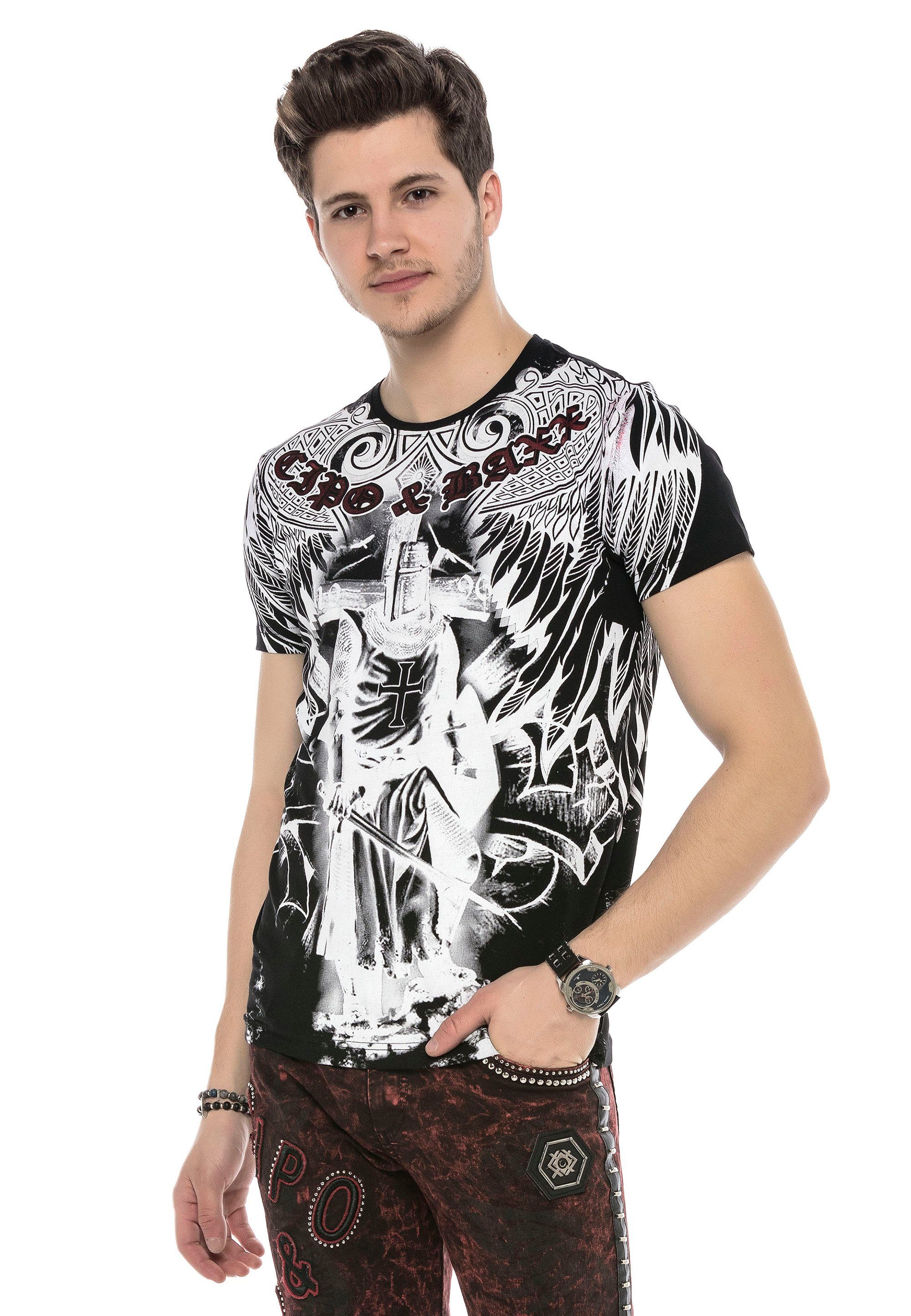 Baxx schwarz-weiß Cipo mit & grafischem T-Shirt Print
