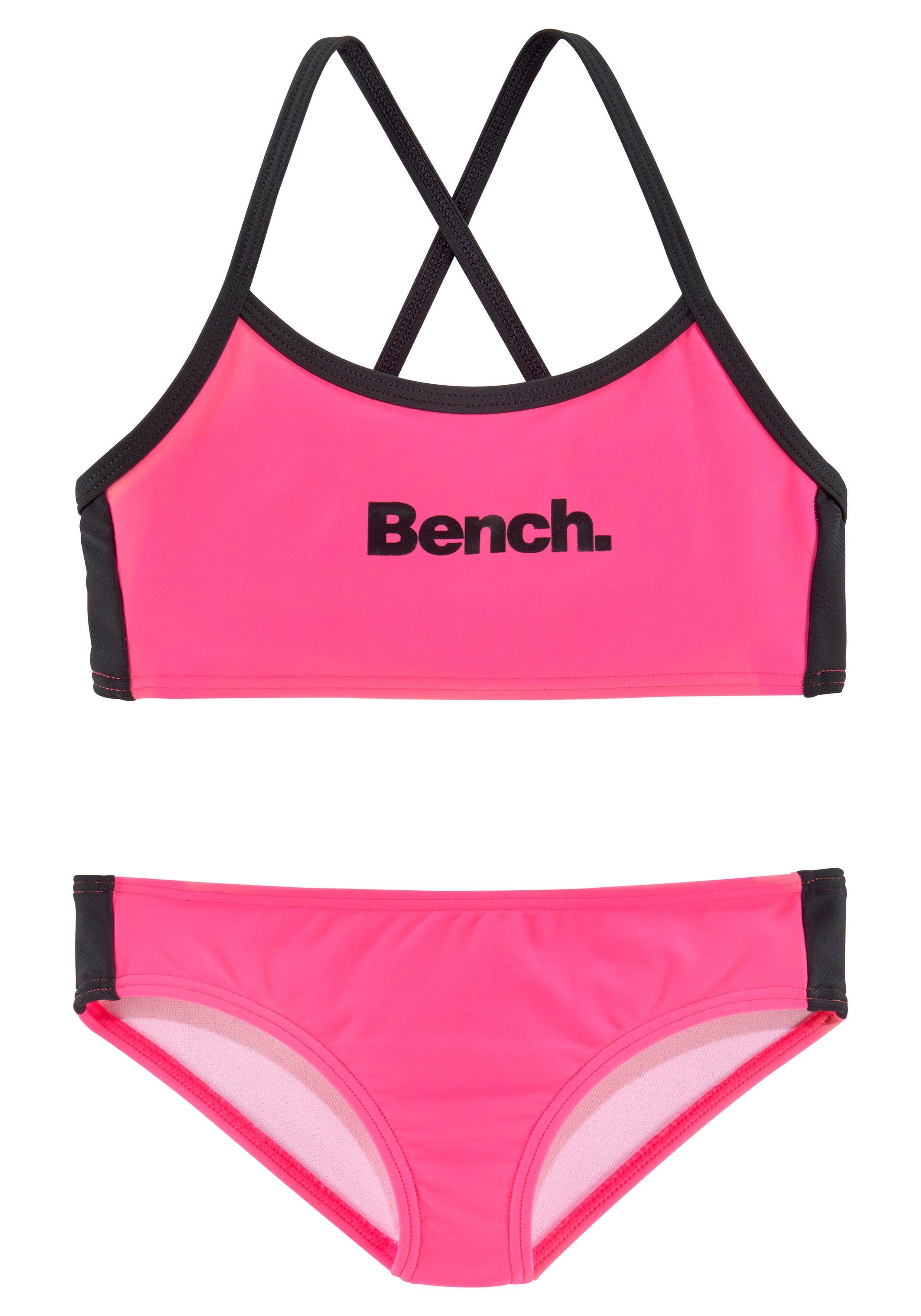 mit Trägern Bench. pink-schwarz Bustier-Bikini gekreuzten