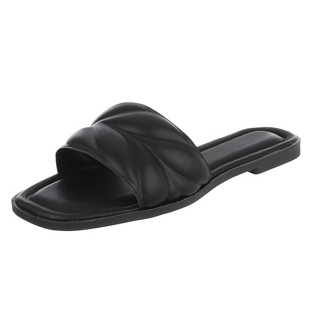 Ital-Design Damen Slipper mit gepolsterter Riemen-Optik Pantolette (91895770) Blockabsatz Pantoletten in Schwarz