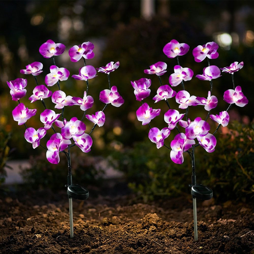 Haushalt International LED Solarleuchte, LED-Leuchtmittel fest verbaut, Kaltweiß, Tageslichtweiß, 2x Solar Steckleuchten LED Gartenlicht Orchidee Blume