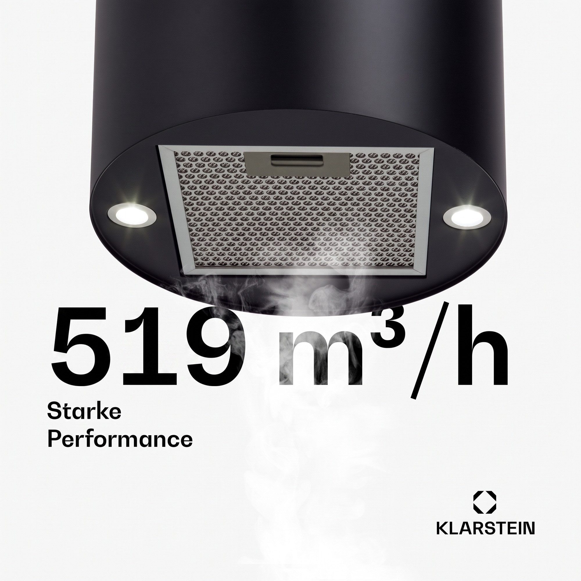 Klarstein Deckenhaube Beretta Serie Beretta Inselabzugshaube Ø35 cm 650 m³/h LED Aktivkohlefilter Abzugshaube Insel Abluft Haube Umluft Dunstabzug Einbau Umluft – Bild 5 von 5