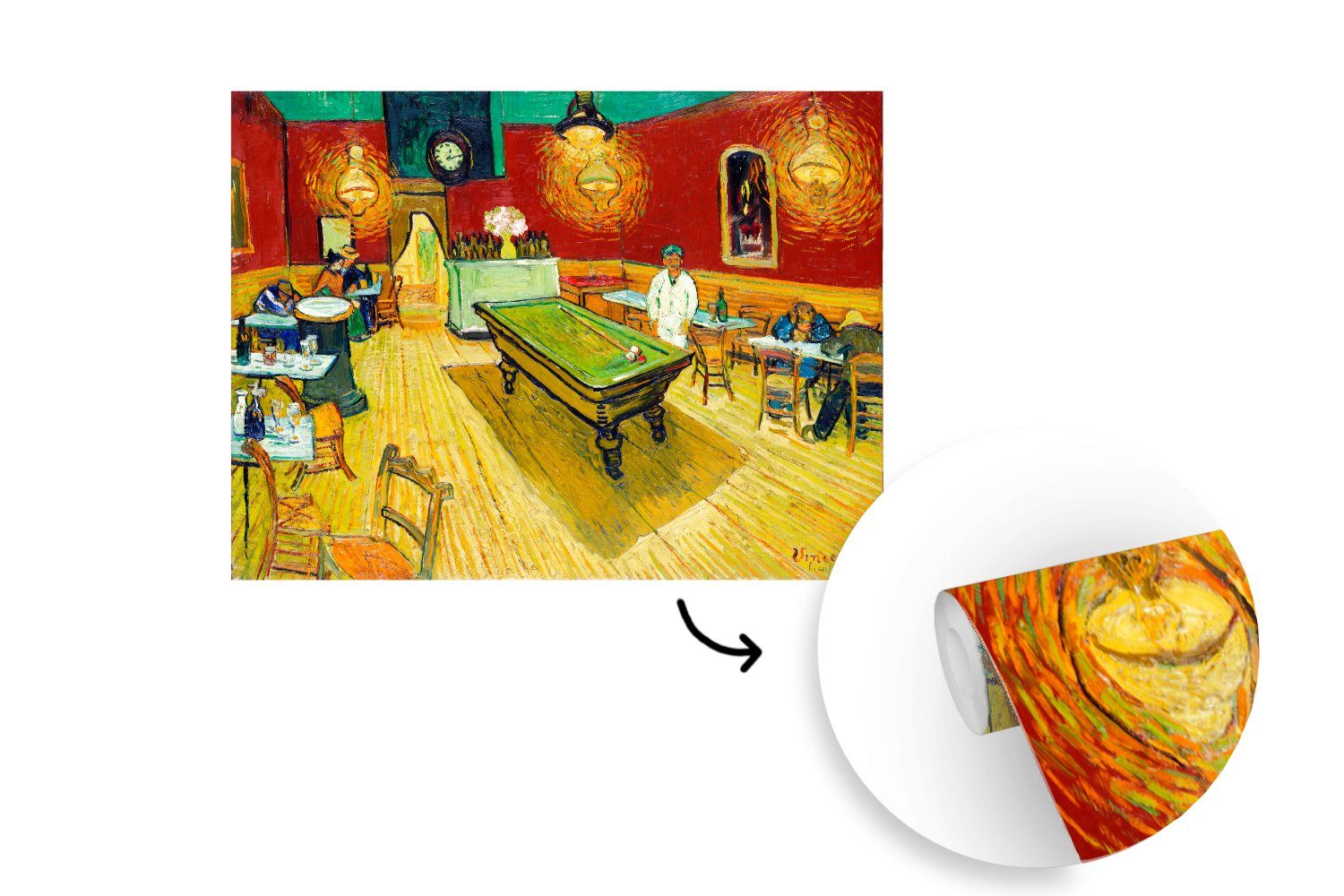 MuchoWow Fototapete für Wandtapete Wohnzimmer, - van bedruckt, Montagefertig (5 Das Matt, Gogh, St), Tapete Vincent Vinyl Nachtcafé