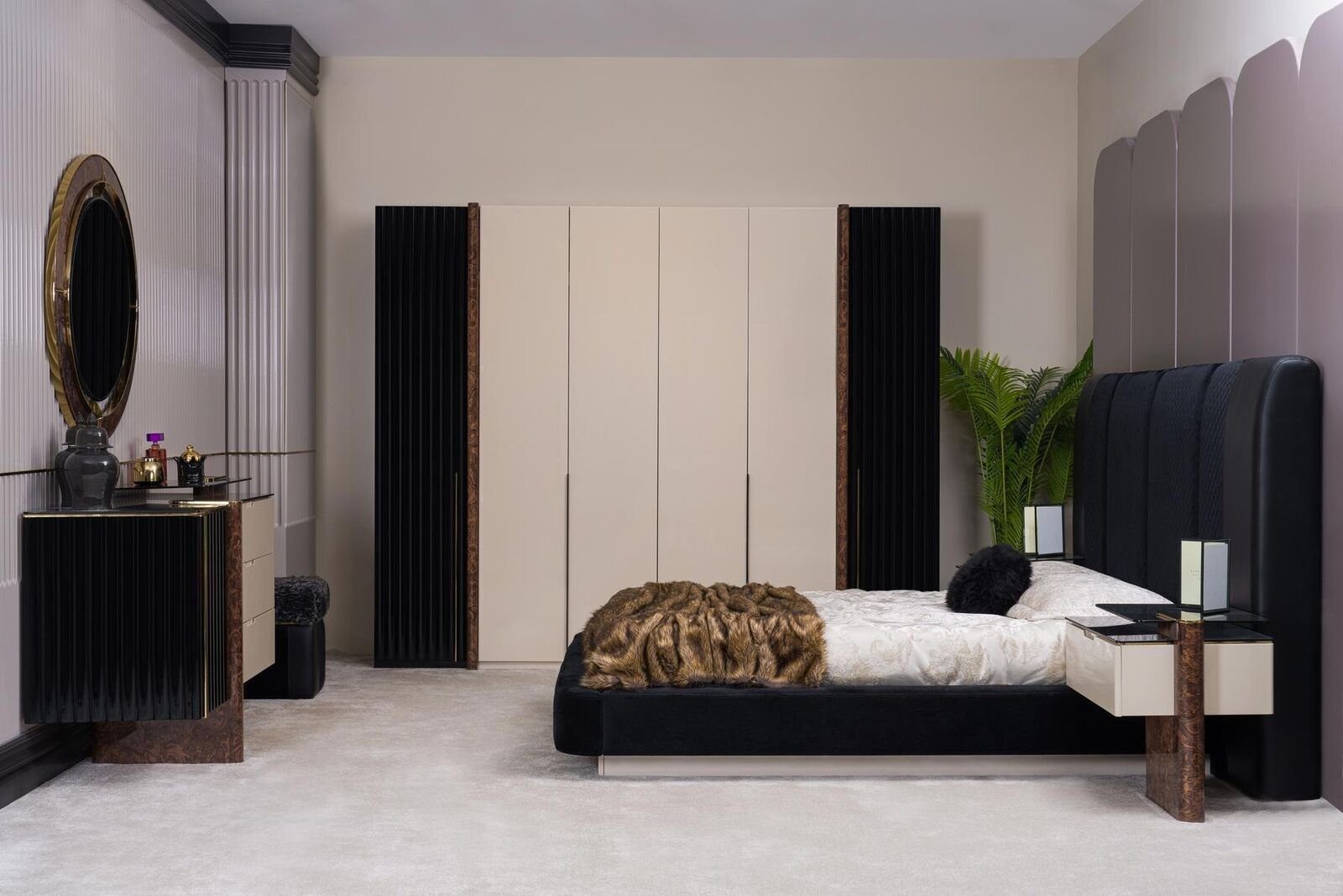 JVmoebel Schlafzimmer-Set Schlafzimmer Set Bett 2x Nachttische Kleiderschrank Kommode Design, Made In Europe