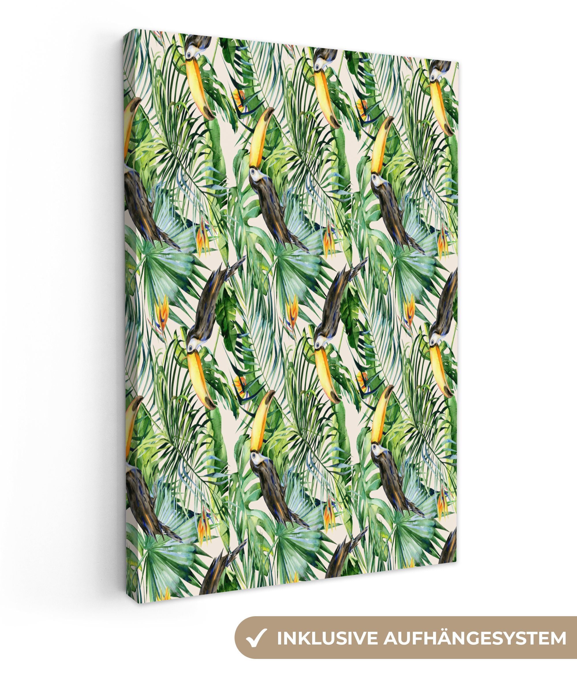 Paradiesvogelpflanze - Tropisch, cm - OneMillionCanvasses® Gemälde, bespannt Zackenaufhänger, Tukan Leinwandbild 20x30 fertig Leinwandbild St), inkl. (1