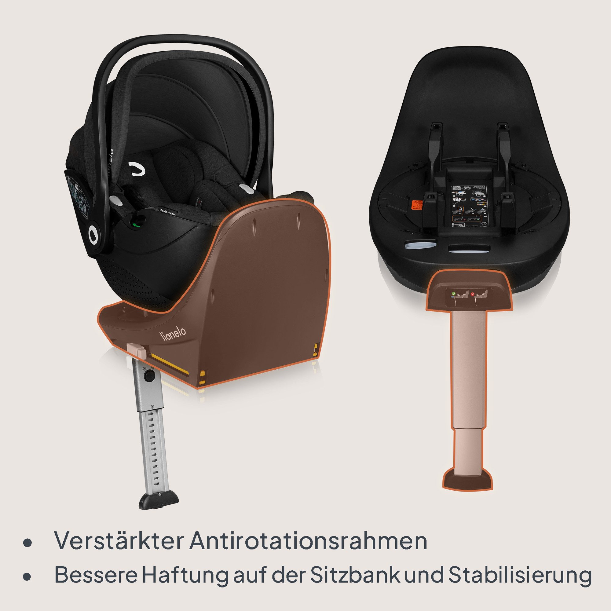 lionelo Autokindersitz MOXIE I-SIZE SET, ab: ab Geburt, bis: bis 87 cm, ab: 40 cm, bis: 87 cm, (Set mit 360°-Basis), Inklusive 360°-Basis/Memory Foam/Bambus/Dri-Seat/Magnetgurte