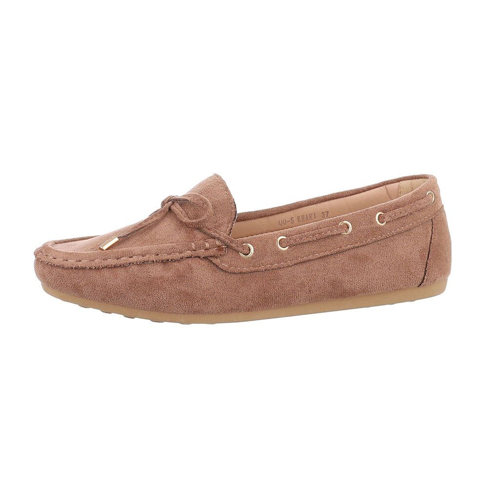 Ital-Design Damen Mokassins Freizeit Slipper (85743920) Flach Mokassins in Hellbraun